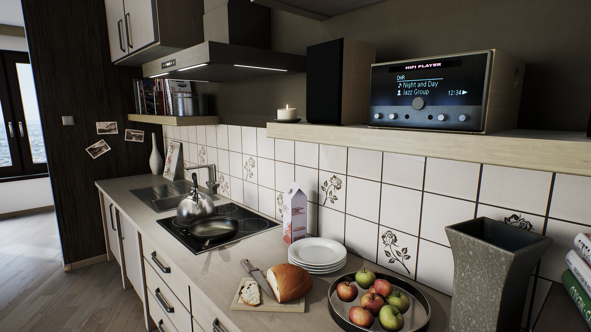General 1920x1080 room Archviz CGI indoors hotplate (Machine) knife food fruit bread