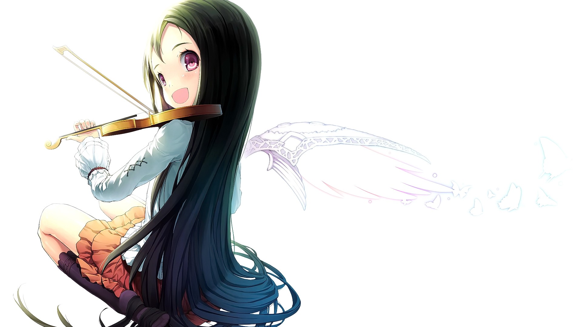 Anime 1920x1080 anime anime girls wings violin original characters musical instrument long hair white background music pink eyes