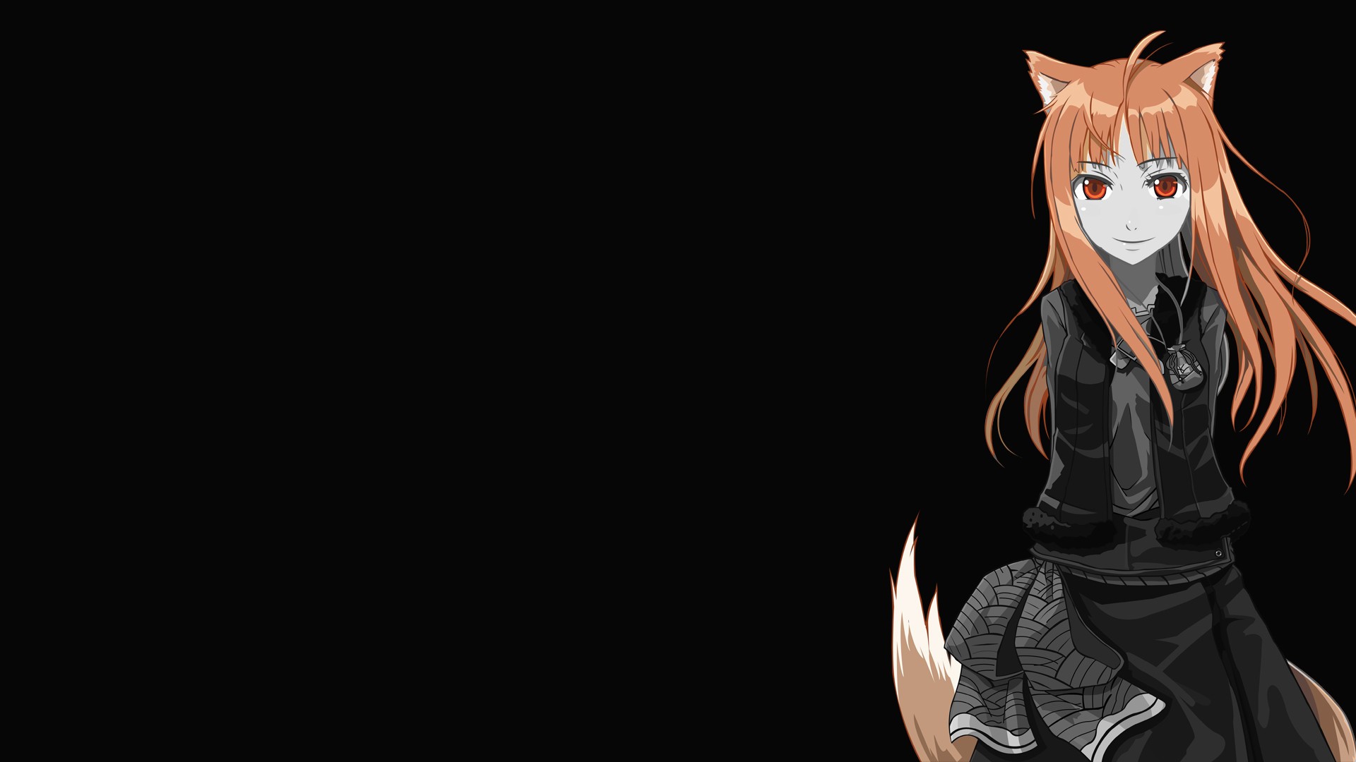 Anime 1920x1080 anime anime girls Spice and Wolf wolf girls Holo (Spice and Wolf) simple background black background animal ears tail long hair