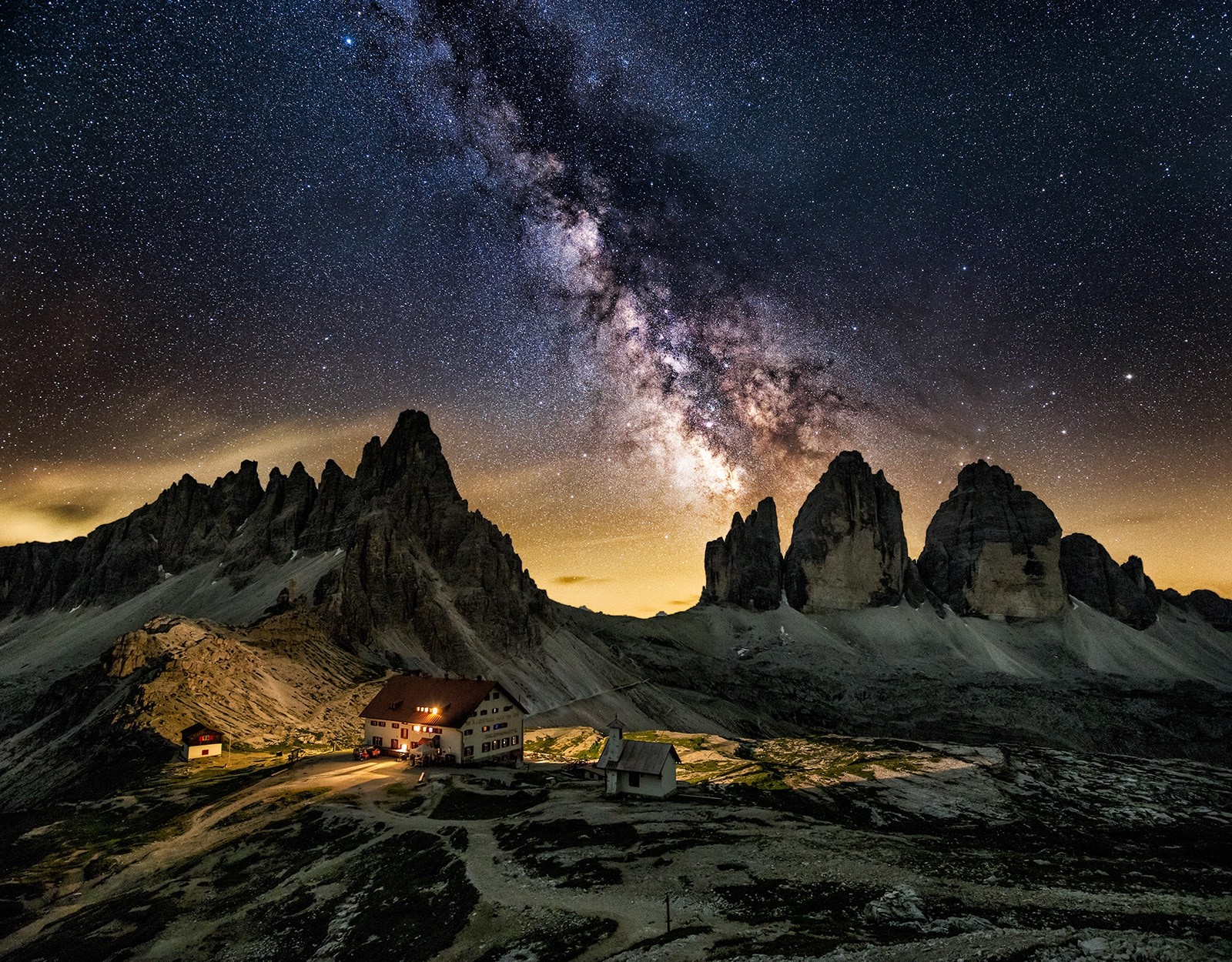 General 1600x1250 nature landscape Milky Way galaxy mountains starry night cabin summer Dolomites Italy long exposure