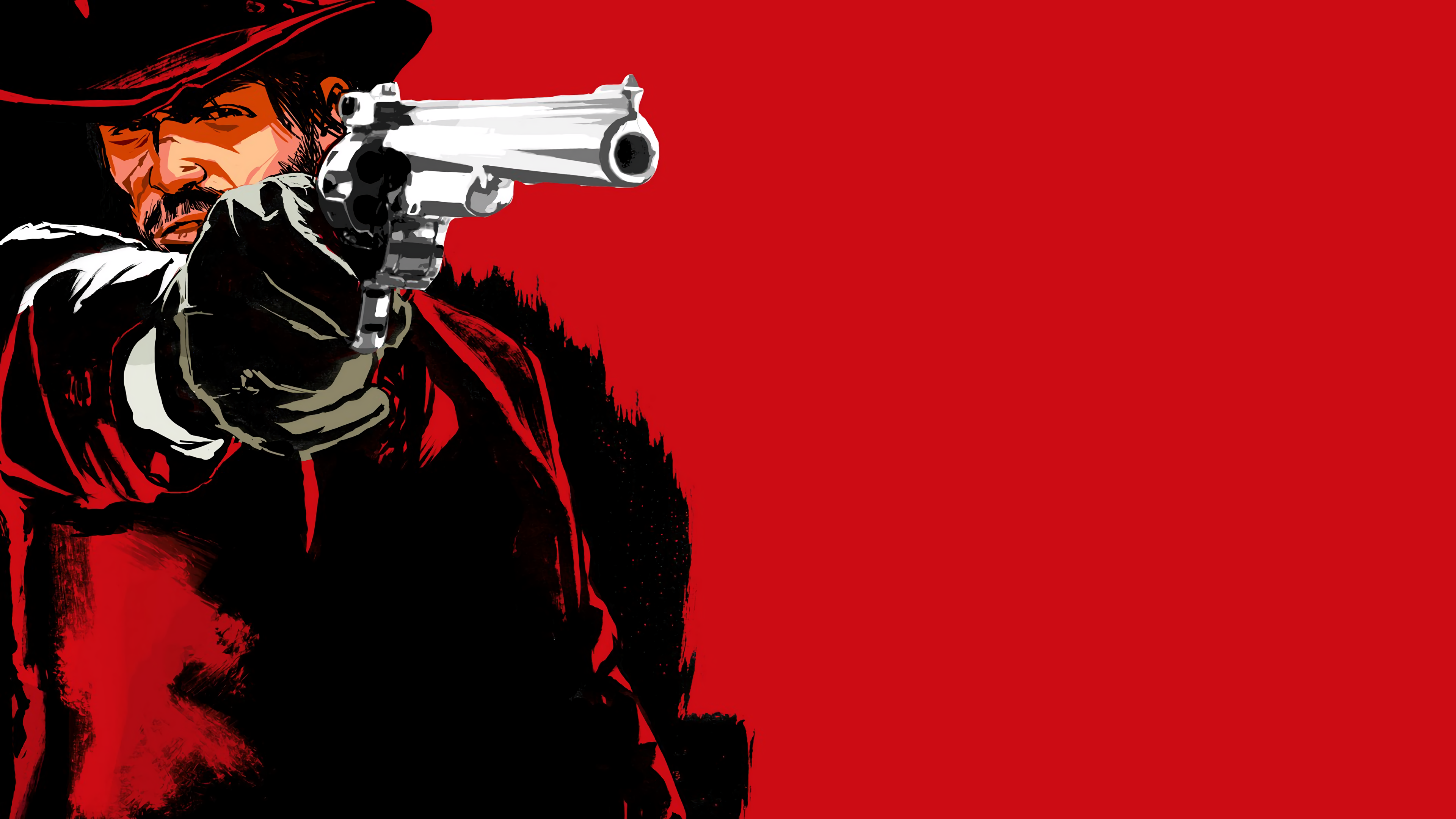 General 3840x2160 Red Dead Redemption John Marston revolver Video Game Heroes red background video game art red video games PC gaming aiming simple background video game men video game characters