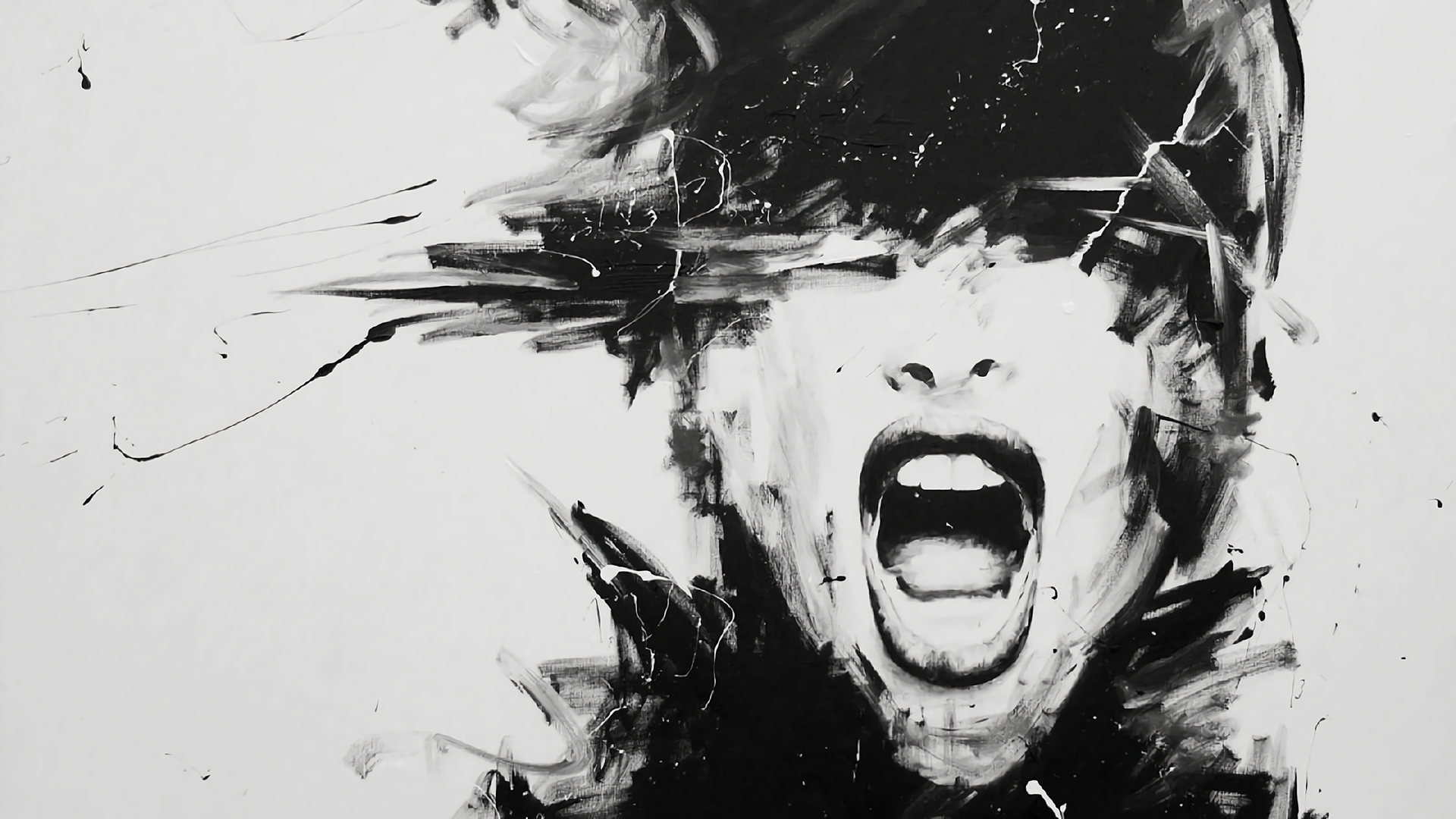 General 1920x1080 digital art screaming women open mouth abstract face