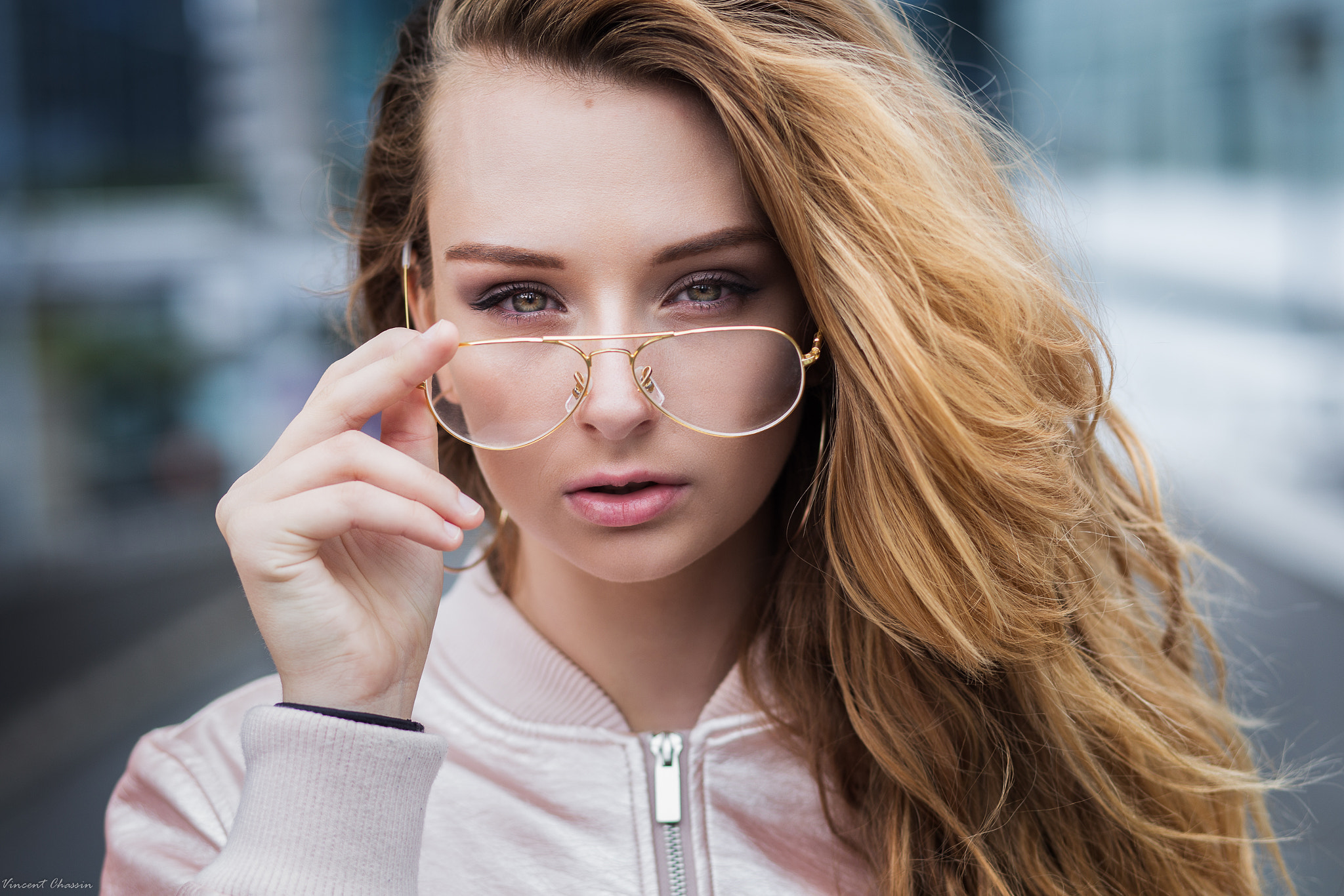 People 2048x1366 women blonde face depth of field women with glasses sweater Vincent Chassin
