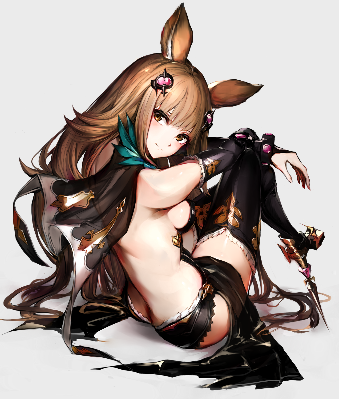 Anime 1440x1698 Metella (Granblue Fantasy) Granblue Fantasy animal ears sideboob thigh-highs