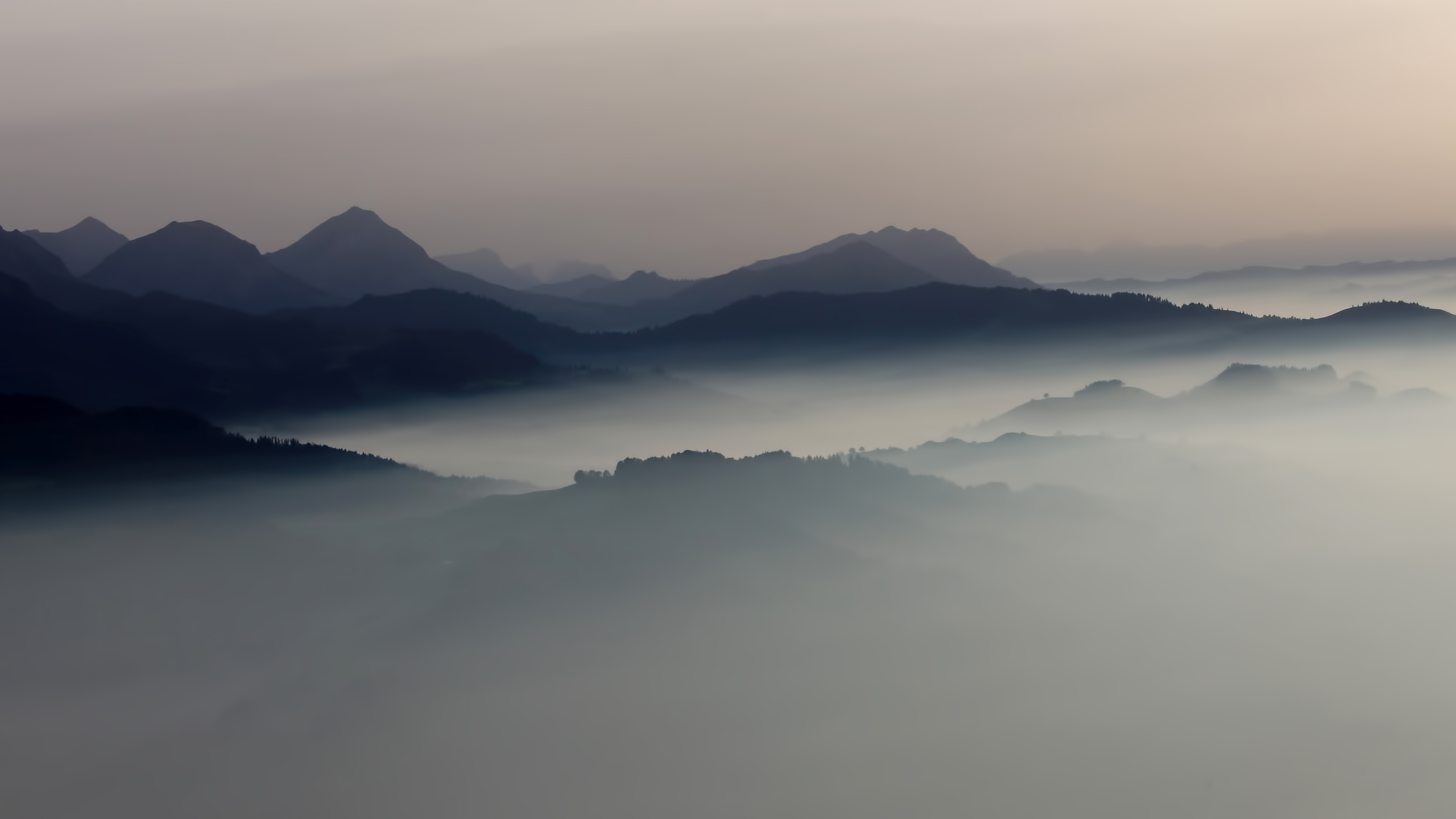 General 5120x2880 landscape mist mountains sunrise