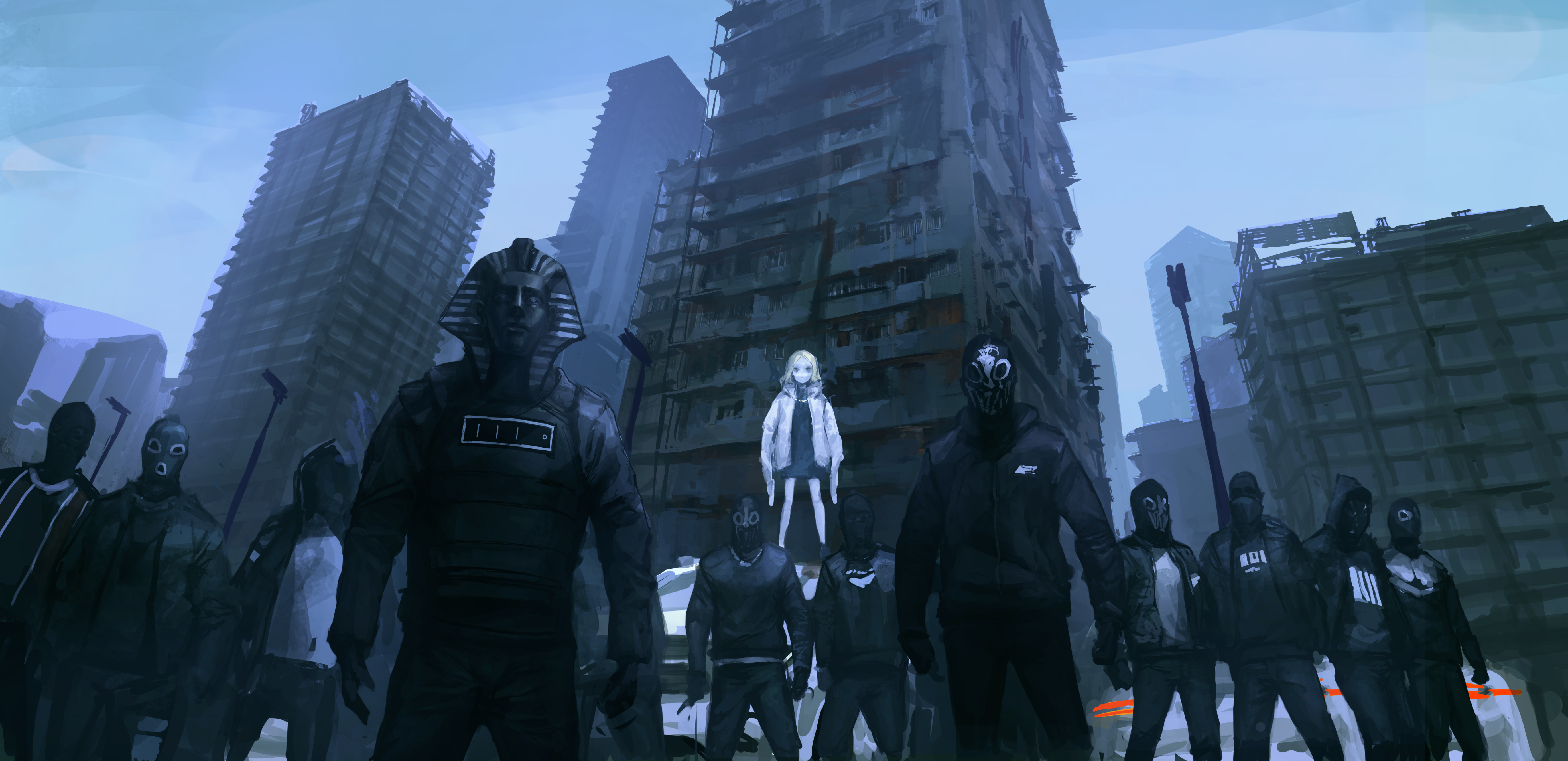 Anime 5500x2668 original characters anime girls cityscape low-angle _LM7_ anime city standing DeviantArt