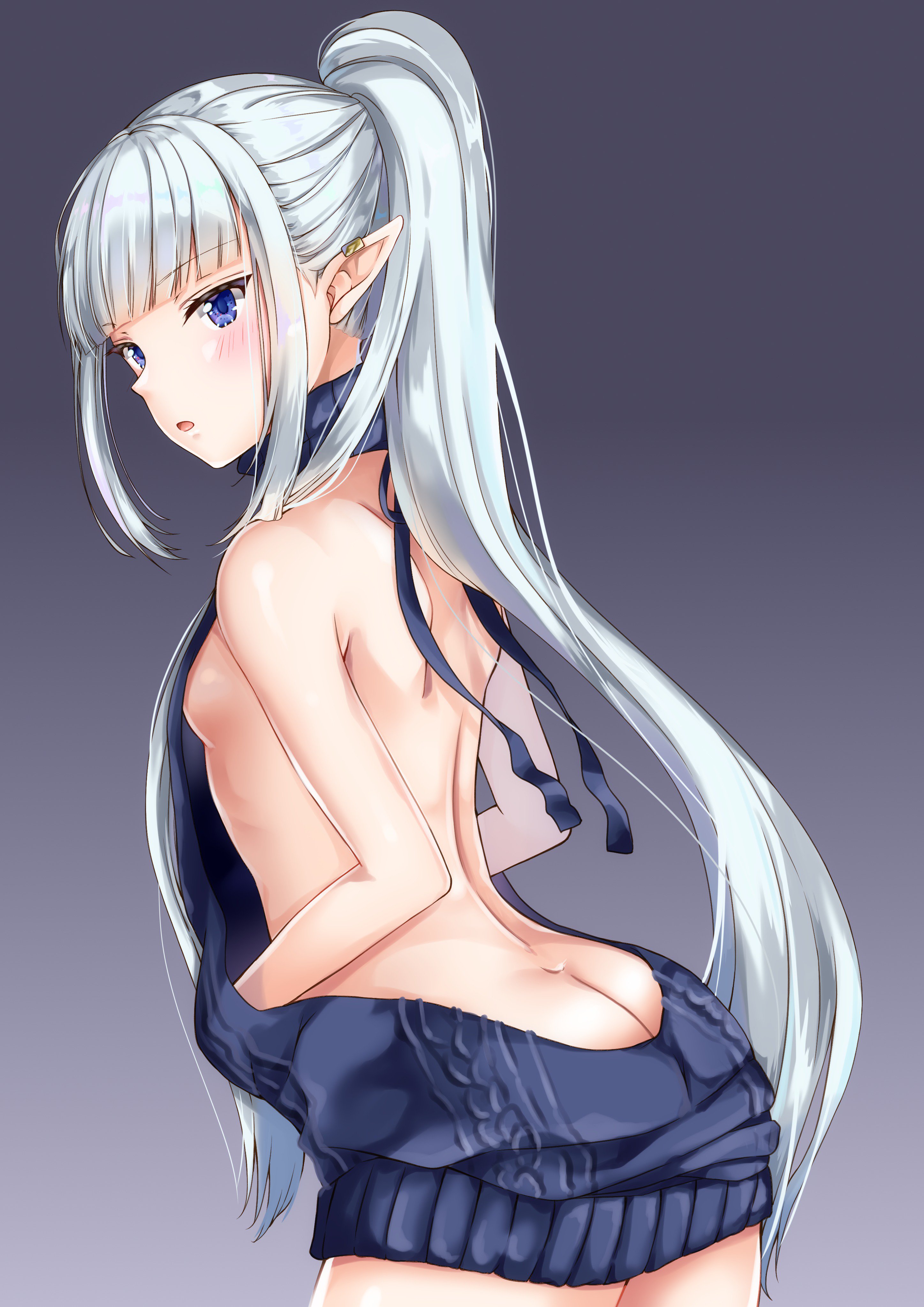 Anime 2894x4093 boobs silver hair ass bra no bra nopan pointy ears Virgin Killer Sweater anime girls