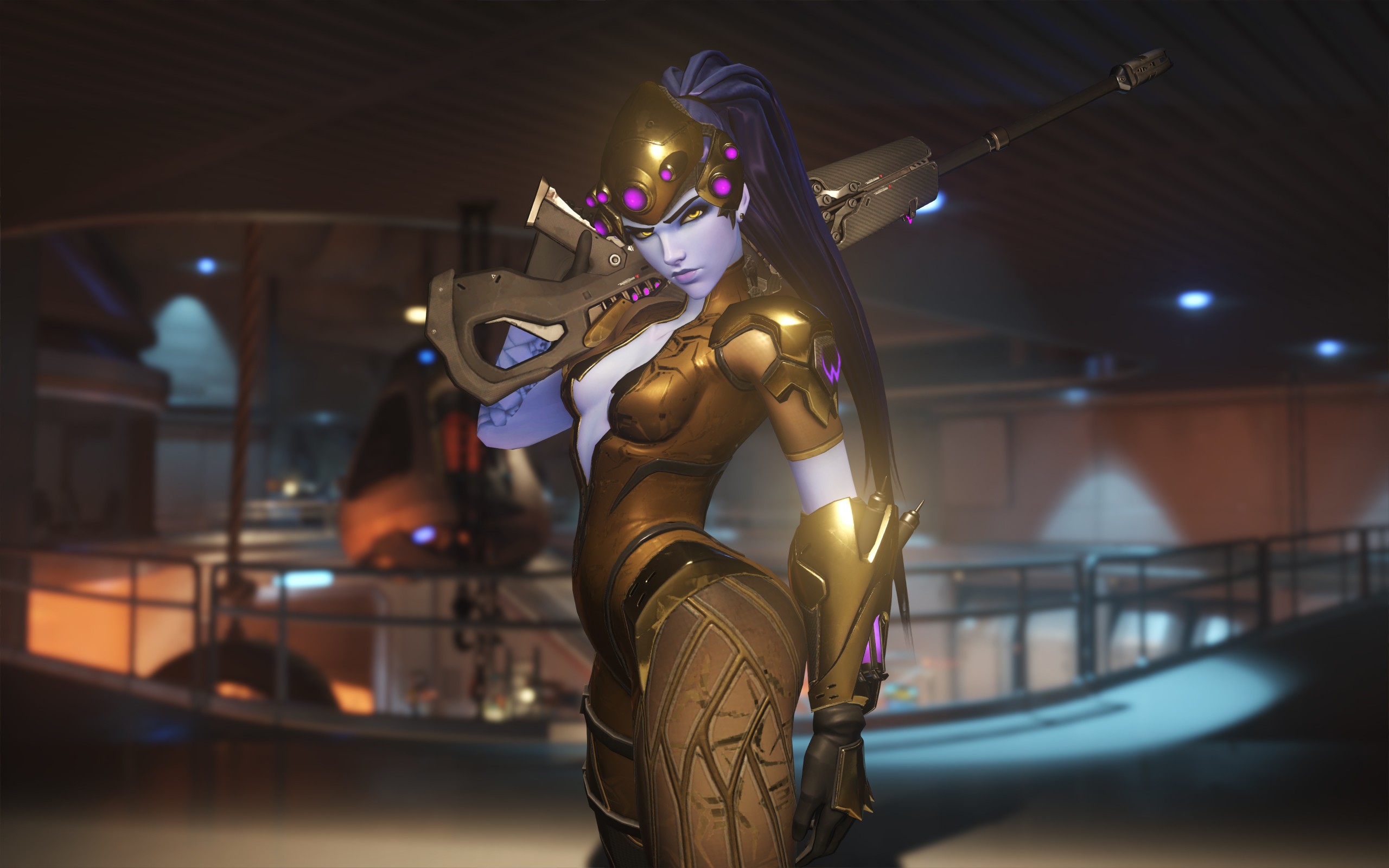 General 2560x1600 Overwatch Blizzard Entertainment Affiliation: Talon Widowmaker (Overwatch) video game characters girls with guns PC gaming video game girls long hair yellow eyes
