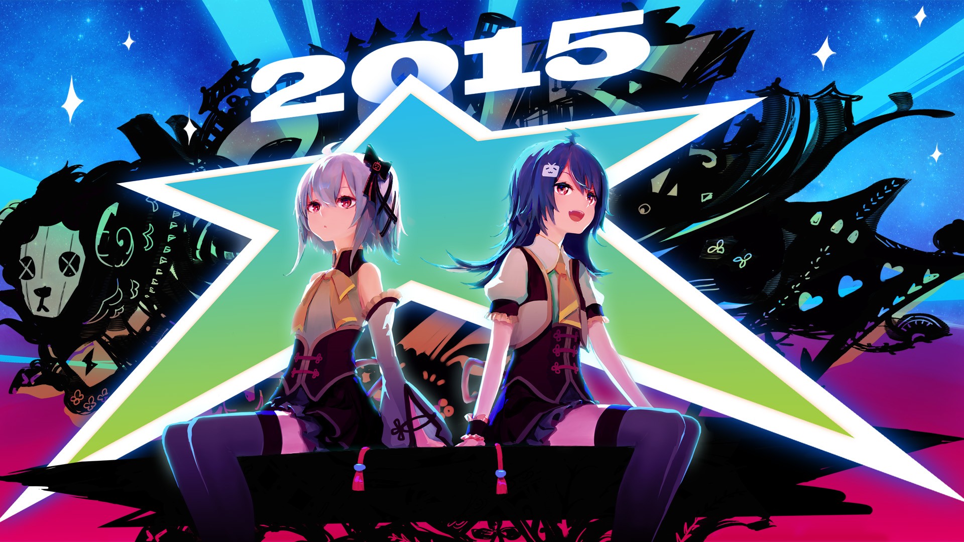 Anime 1920x1080 bilibili anime 2015 (Year) anime girls open mouth stockings purple hair two women