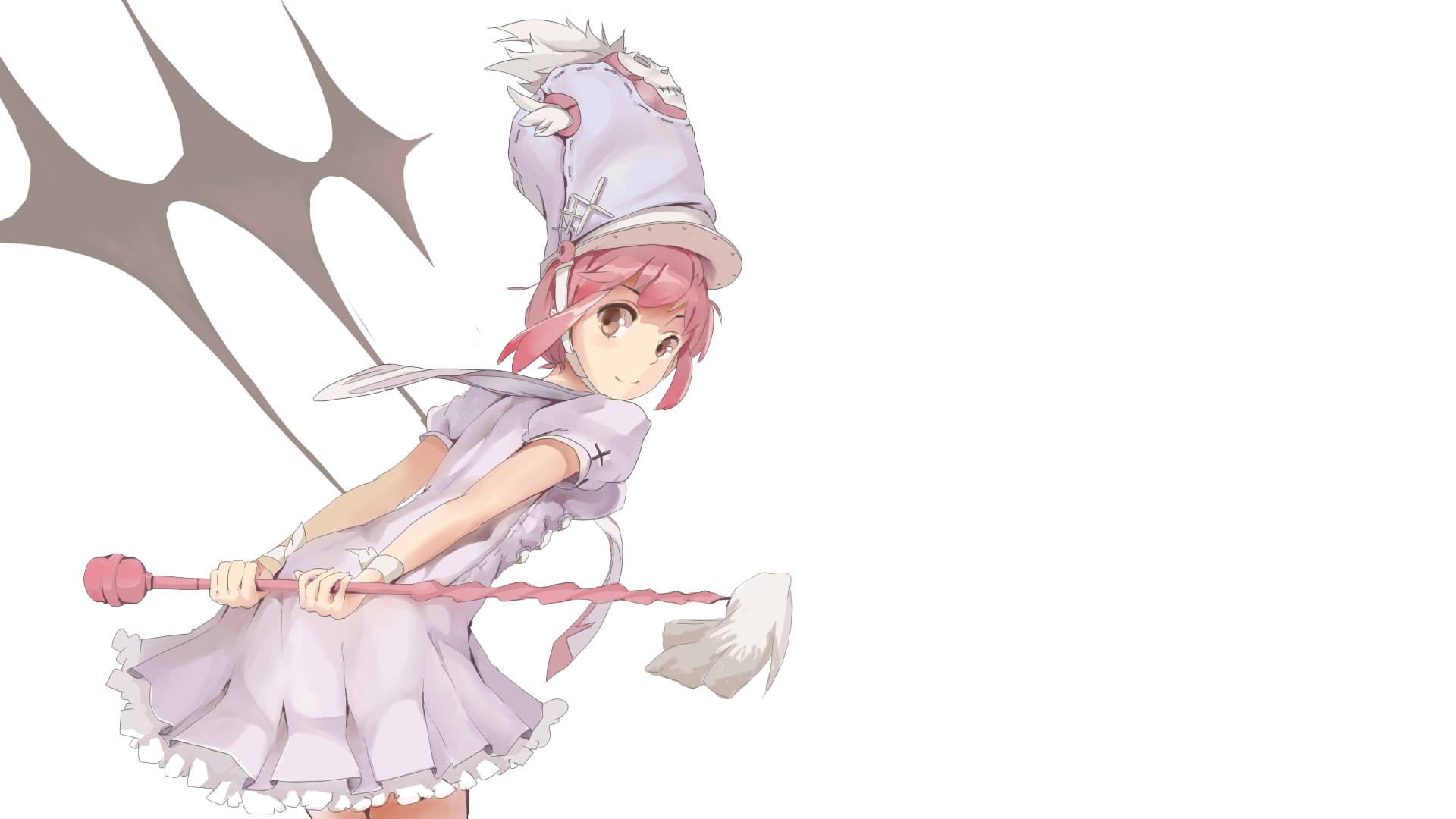 Anime 1920x1080 Kill la Kill Jakuzure Nonon pink hair white background simple background looking at viewer hat women with hats dress