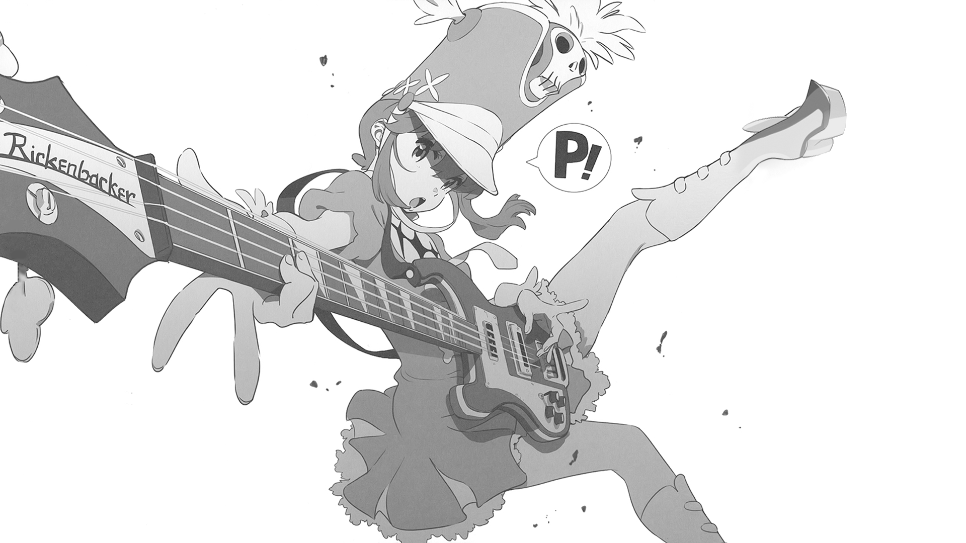 Anime 1920x1080 Kill la Kill Jakuzure Nonon anime girls monochrome guitar musical instrument anime legs hat