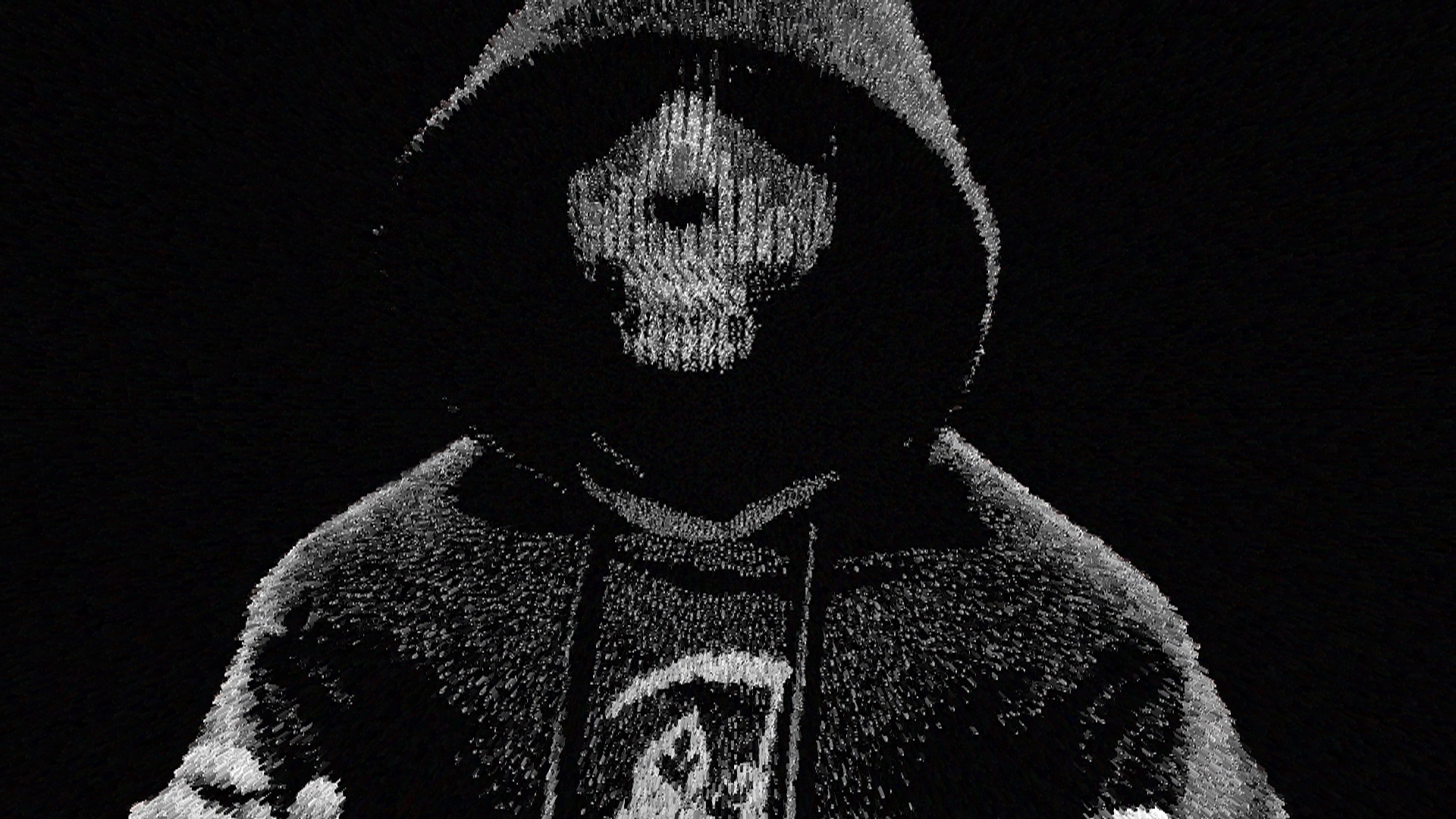 General 1920x1080 skull artwork monochrome dark hoods black background simple background digital art