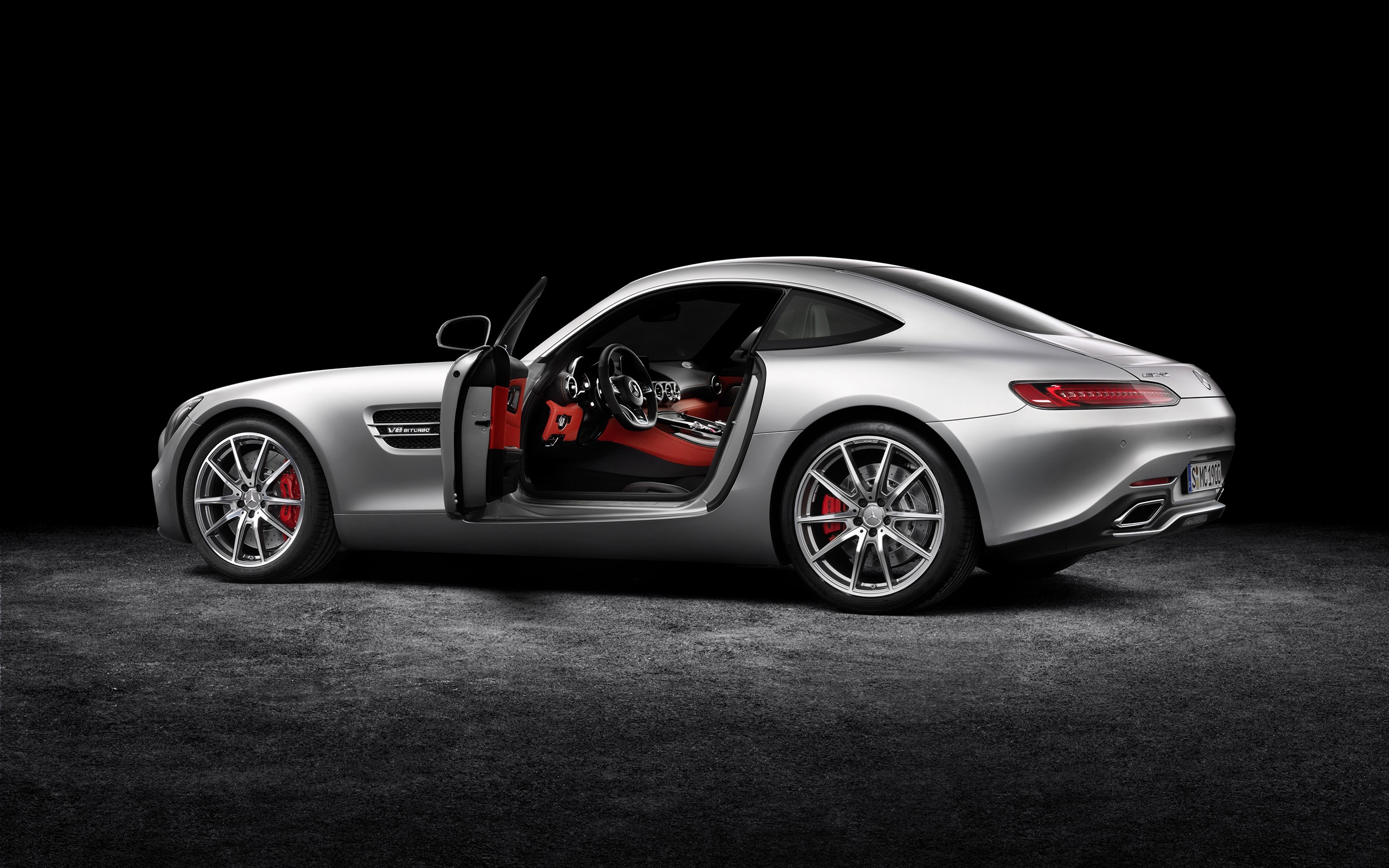 General 2560x1600 Mercedes-AMG GT car vehicle simple background open door Mercedes-Benz silver cars