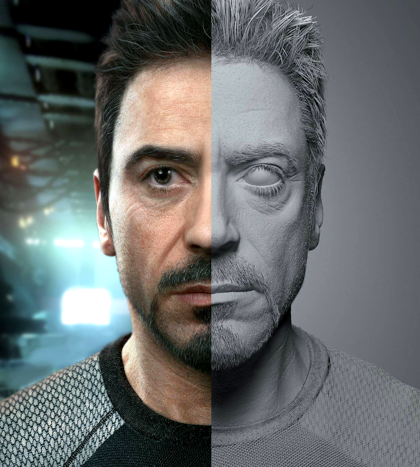 General 1417x1575 men face portrait CGI digital art realistic Robert Downey Jr. actor portrait display Iron Man