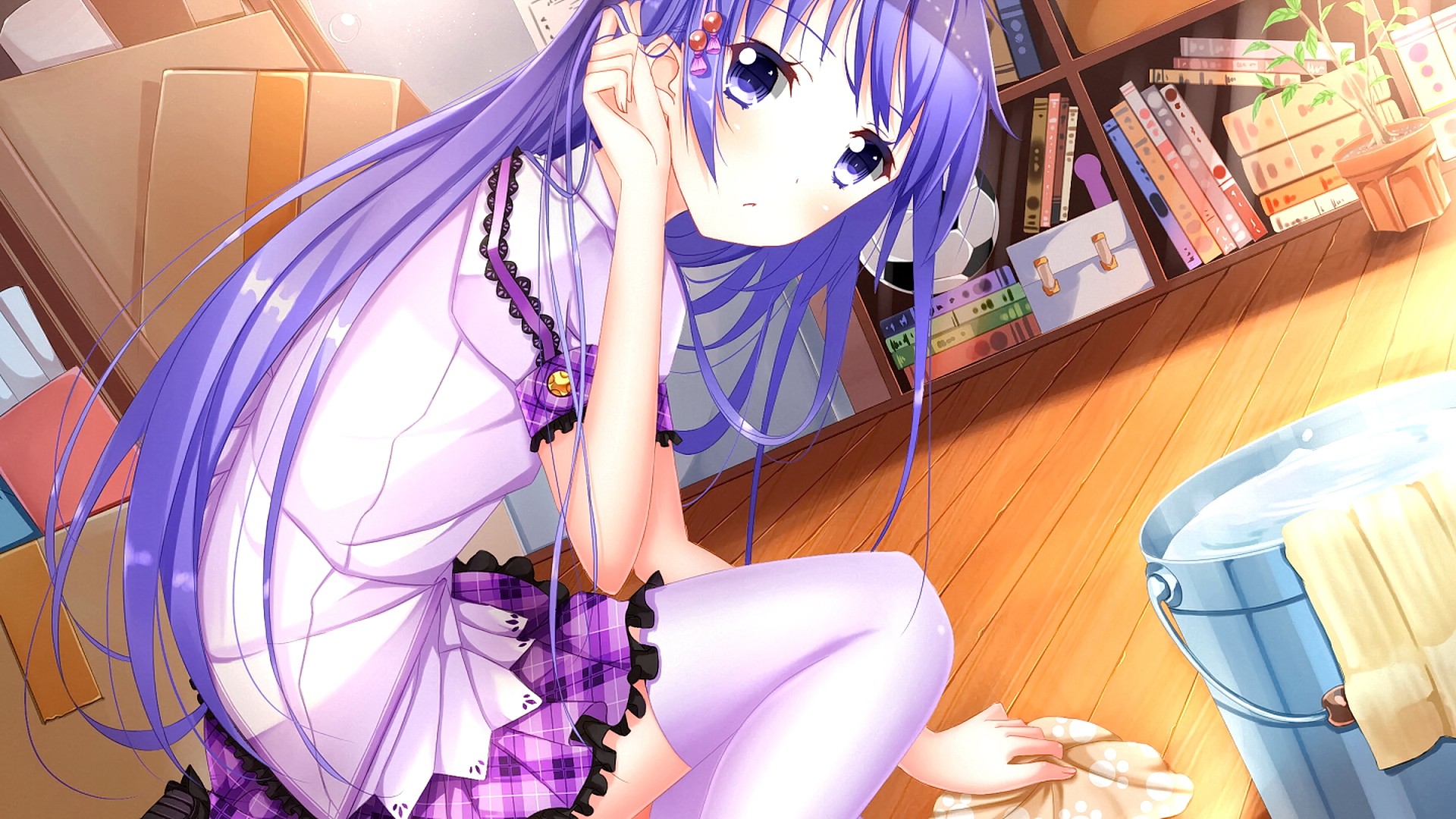 Anime 1920x1080 anime anime girls long hair looking at viewer purple hair stockings