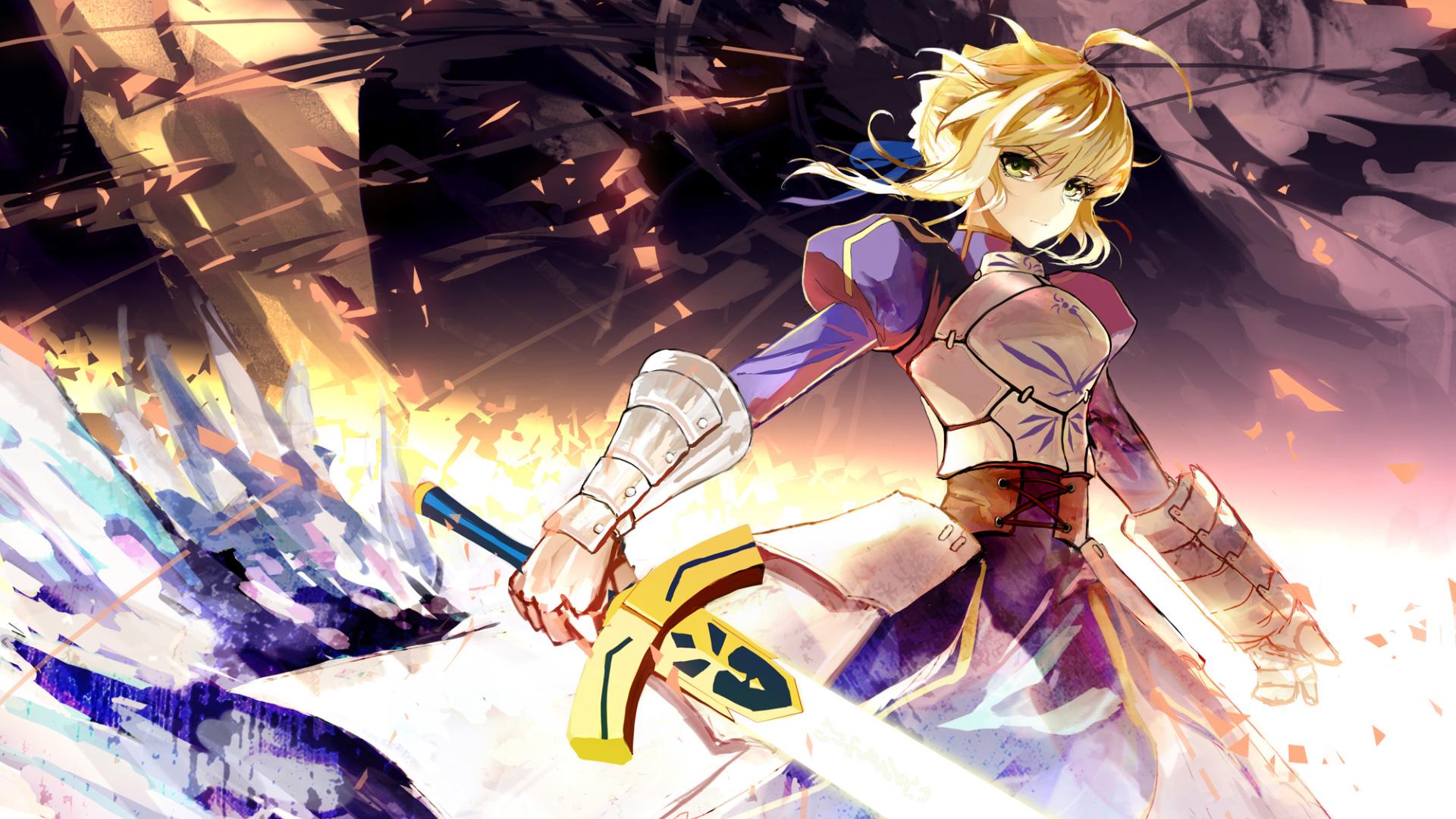 Anime 1920x1080 Saber blonde sword anime girls anime fantasy art fantasy girl weapon looking at viewer women with swords