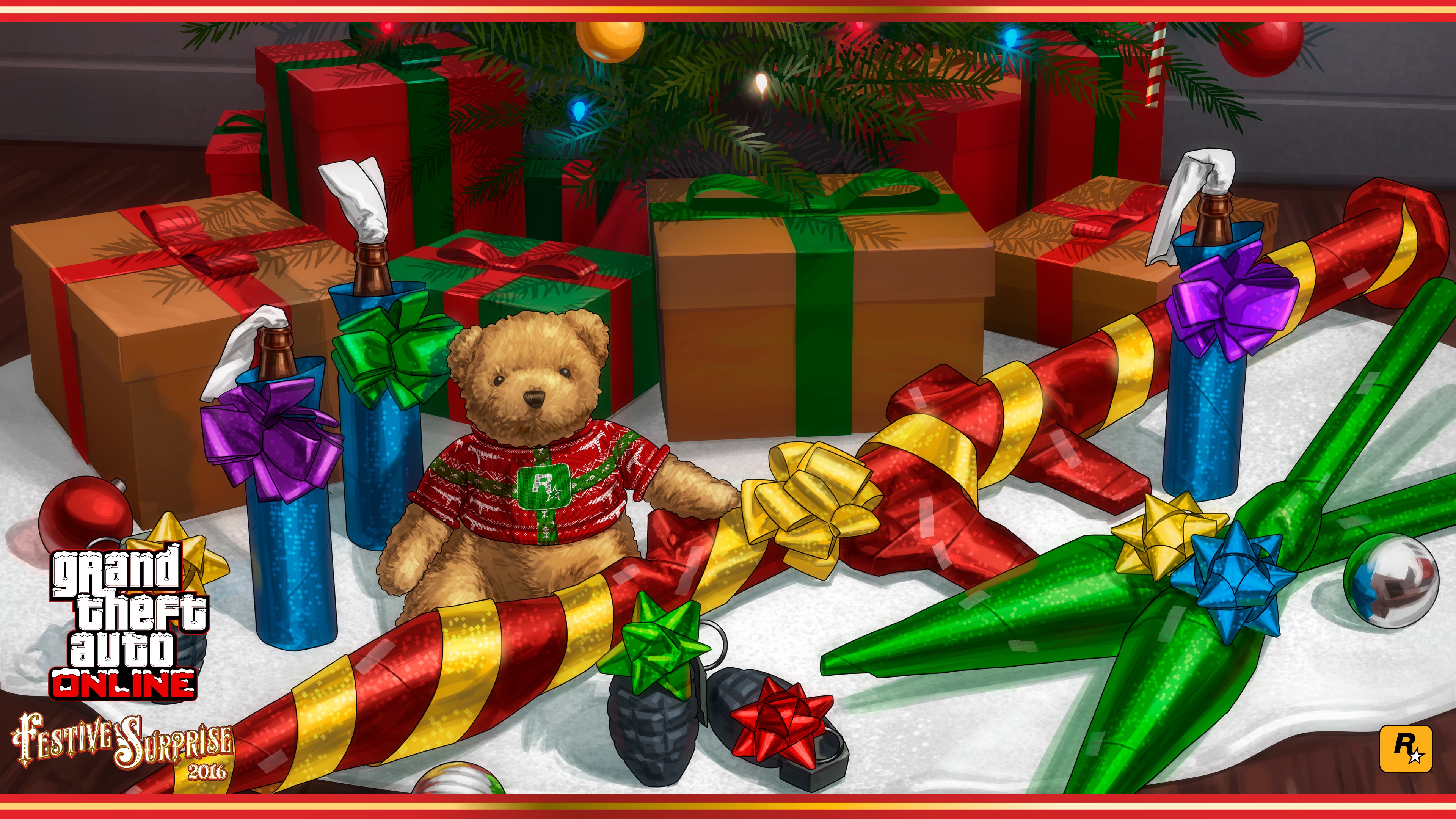 General 3840x2160 Grand Theft Auto V Grand Theft Auto Online Rockstar Games holiday Christmas ornaments  teddy bears weapon video games