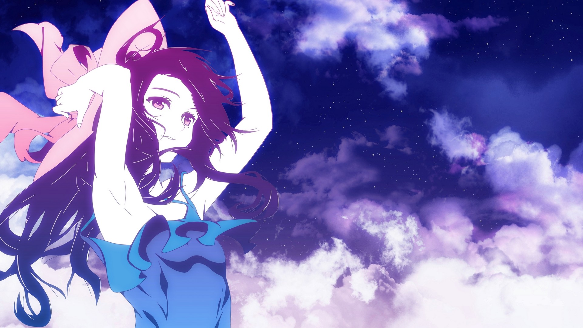 Anime 1920x1080 Haruka purple hair long hair arms up sky anime girls anime