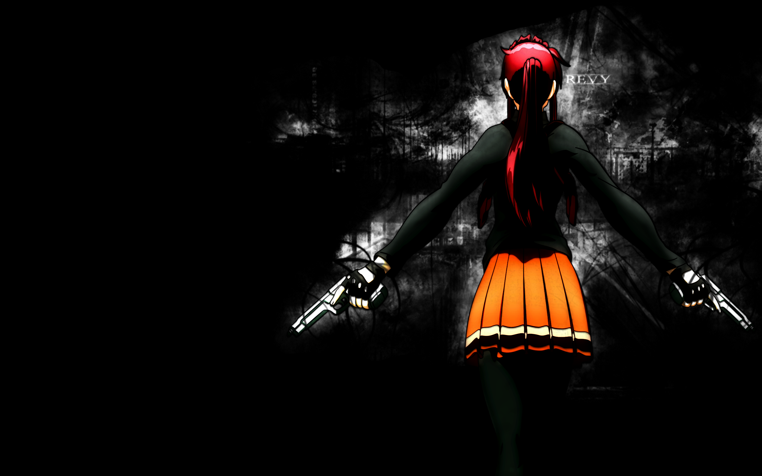 Anime 2560x1600 gun anime girls Revy Black Lagoon dual wield rear view skirt ponytail redhead