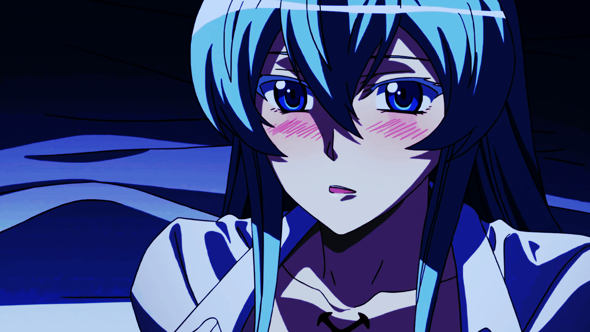 Anime 1920x1080 Esdeath (Akame Ga Kill!) Akame ga Kill! blue hair anime girls anime face closeup blue background