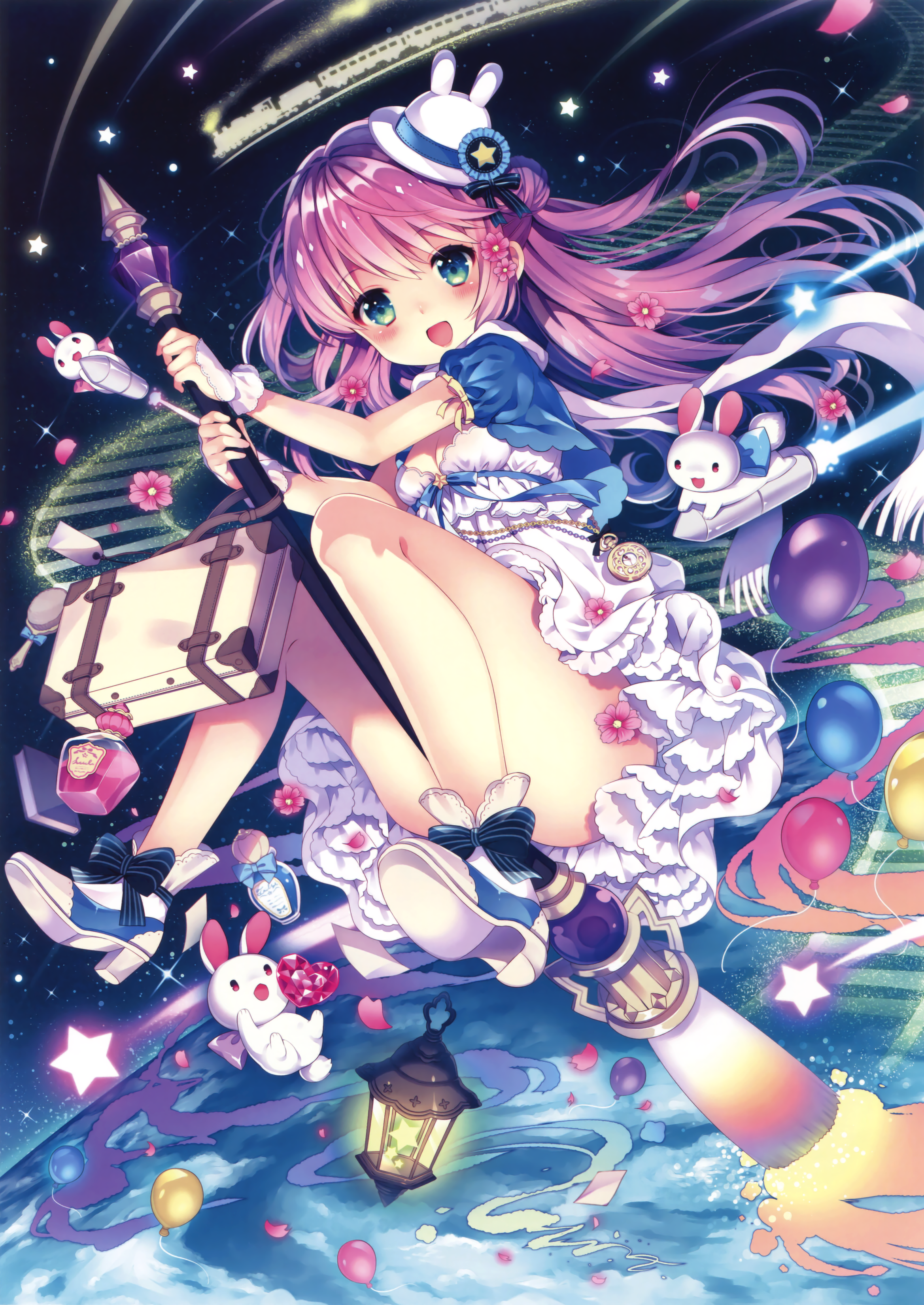 Anime 2337x3300 anime girls balloon anime pink hair fantasy girl thighs legs fantasy art open mouth long hair