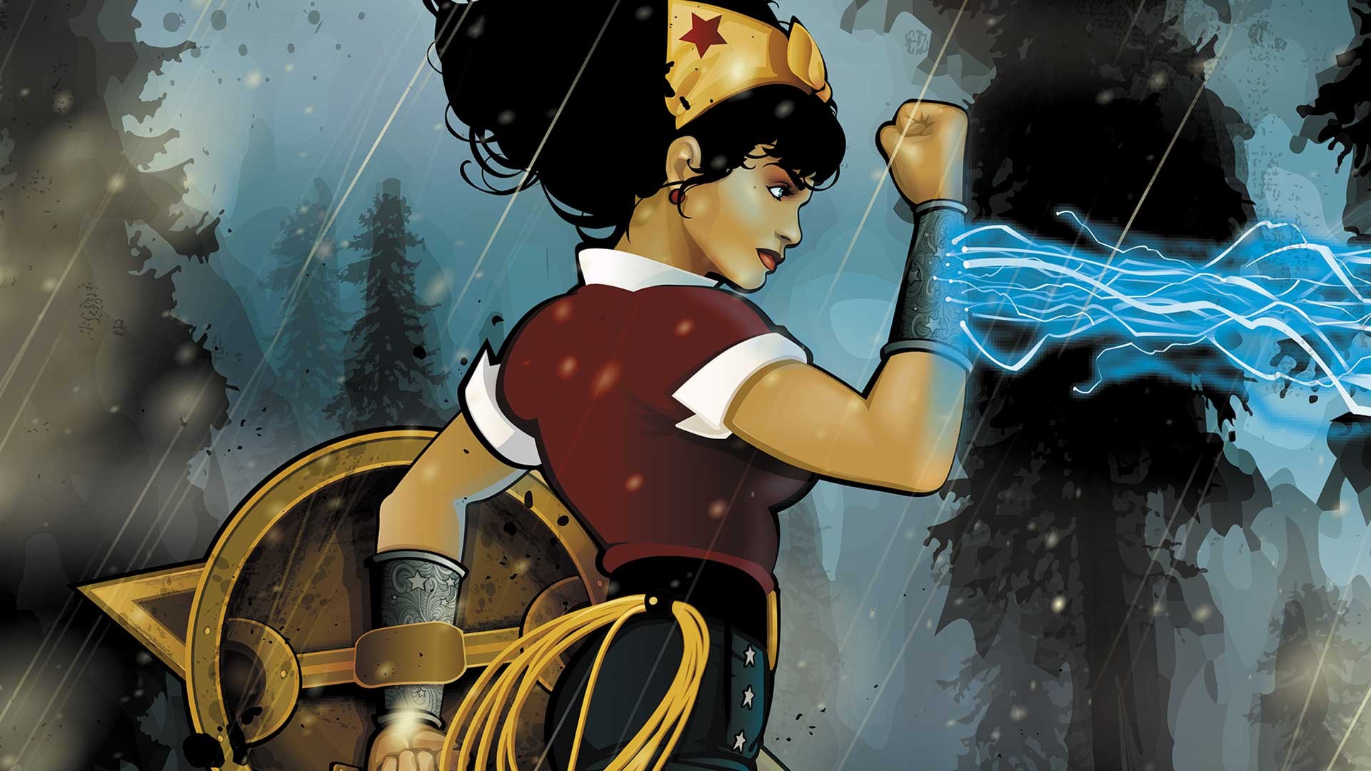 General 1920x1080 Wonder Woman DC Comics pinup models superheroines black hair long hair comic art women red lipstick