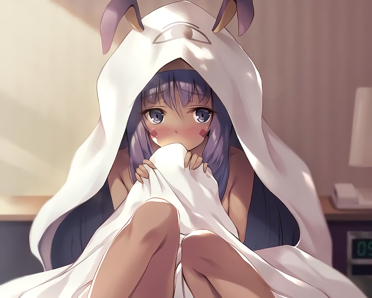 Anime 1280x1025 blushing bunny ears cropped Fate/Grand Order Fate series long hair Nitocris (Fate/Grand Order) purple hair