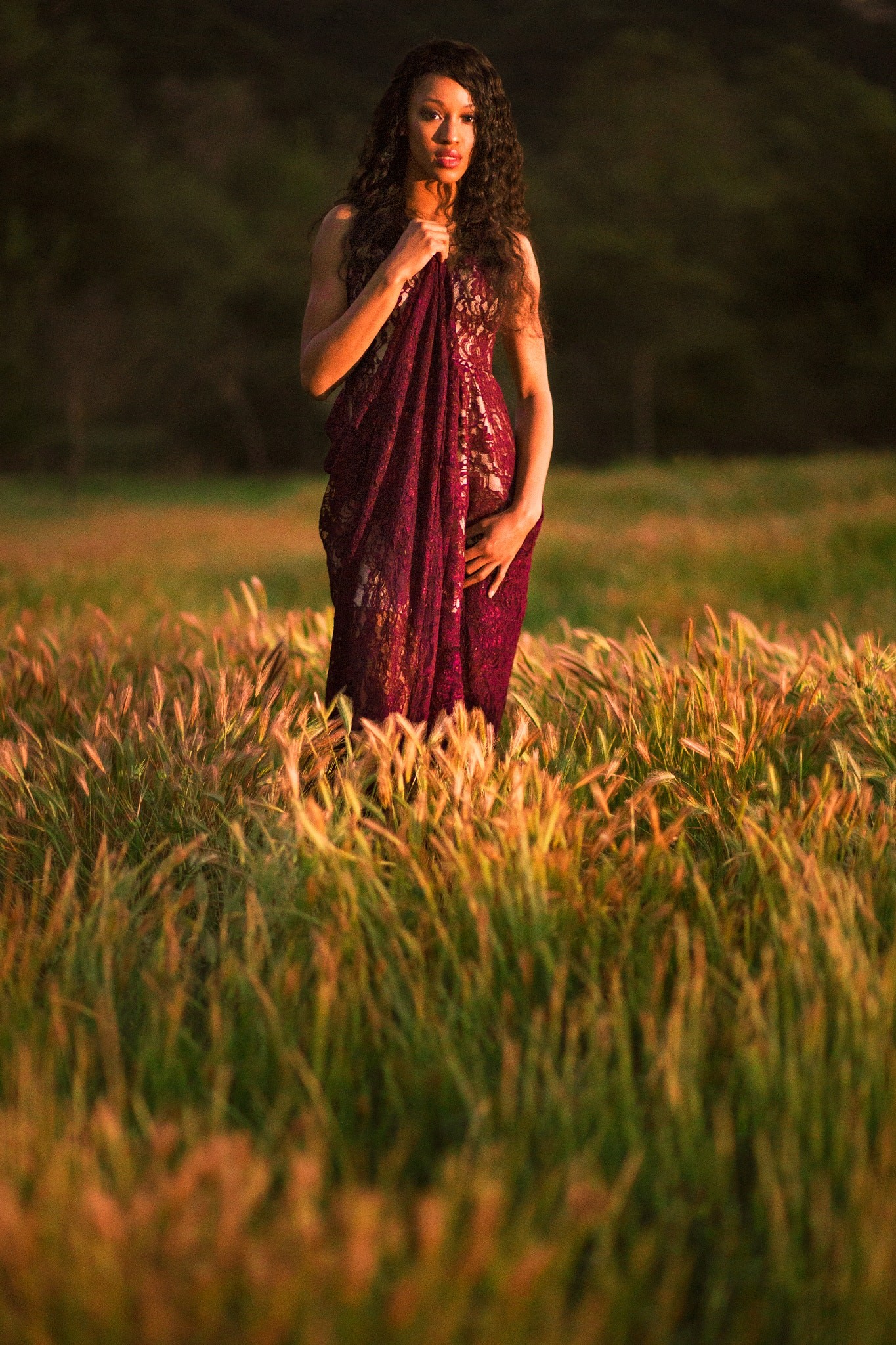 People 1365x2048 Jake Schwartzwald field nature women outdoors women model 500px plants red clothing long hair looking at viewer standing