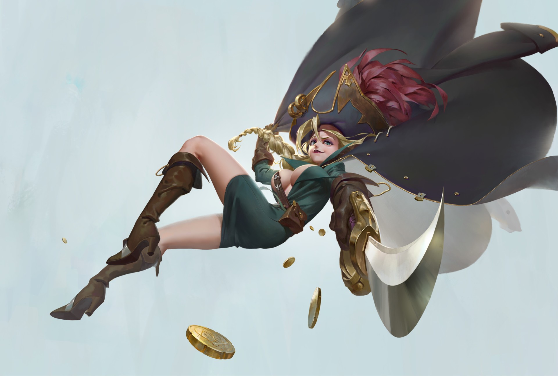 General 1920x1294 pirates sword big boobs legs fantasy girl boots fantasy art digital art simple background coins closed mouth lipstick looking at viewer shoe sole gloves women with swords weapon