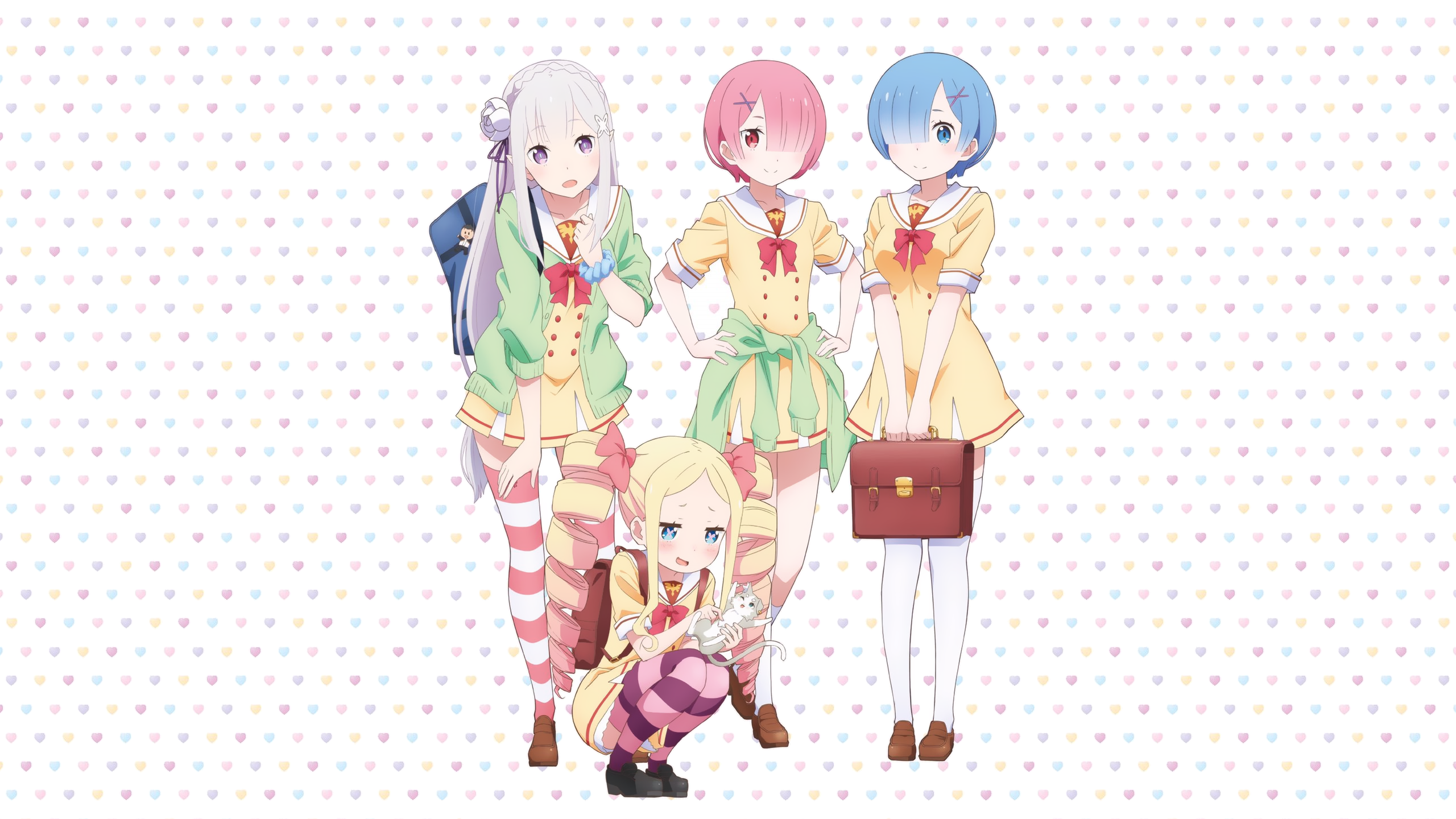 Anime 2560x1440 Re:Zero Kara Hajimeru Isekai Seikatsu anime girls Rem (Re:Zero) Ram (Re: Zero) Emilia (Re: Zero) Beatrice (Re: Zero) anime school uniform