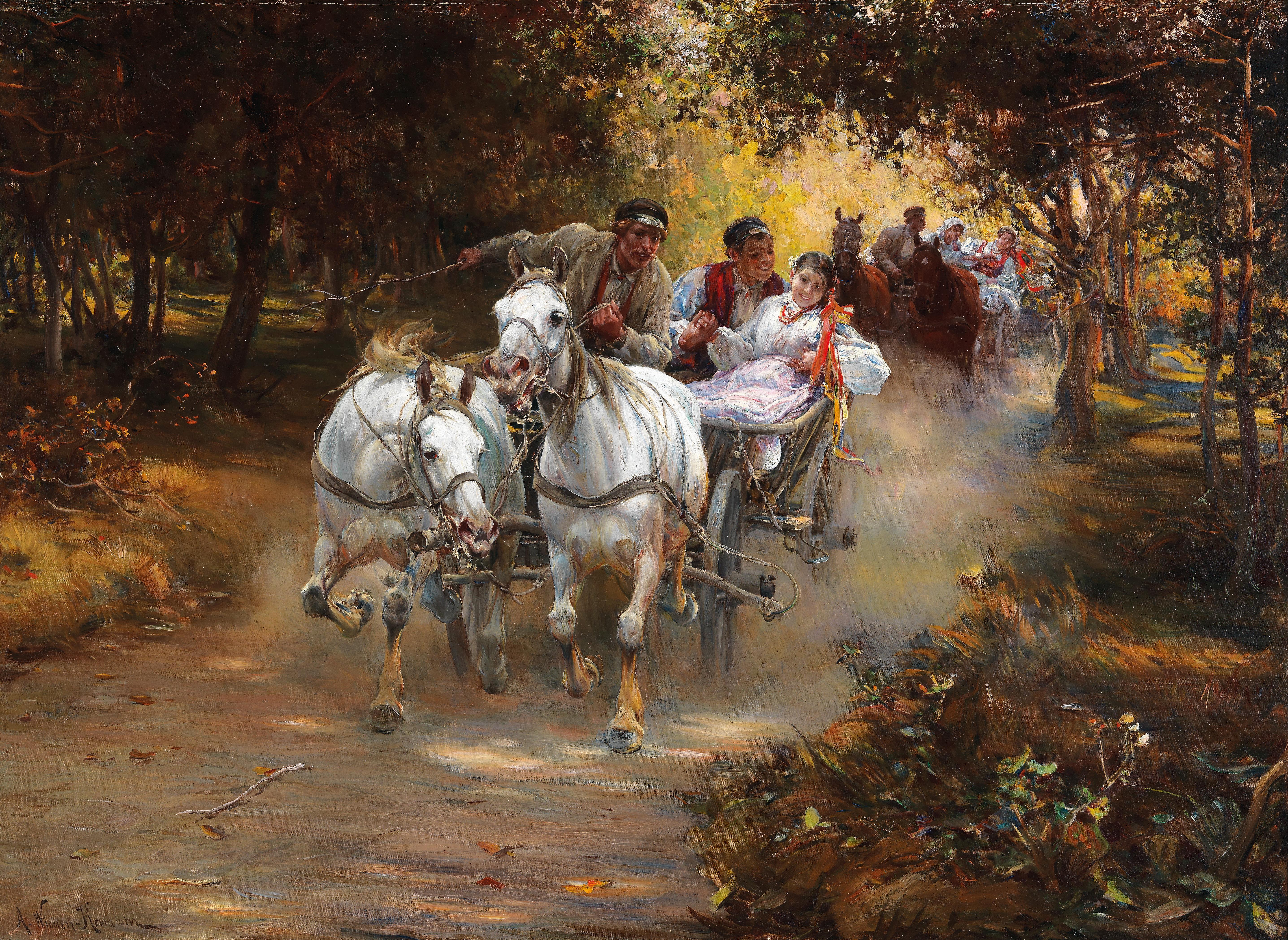 People 5746x4195 Alfred Kowalski-Wierusz classic art artwork Polish horse trees