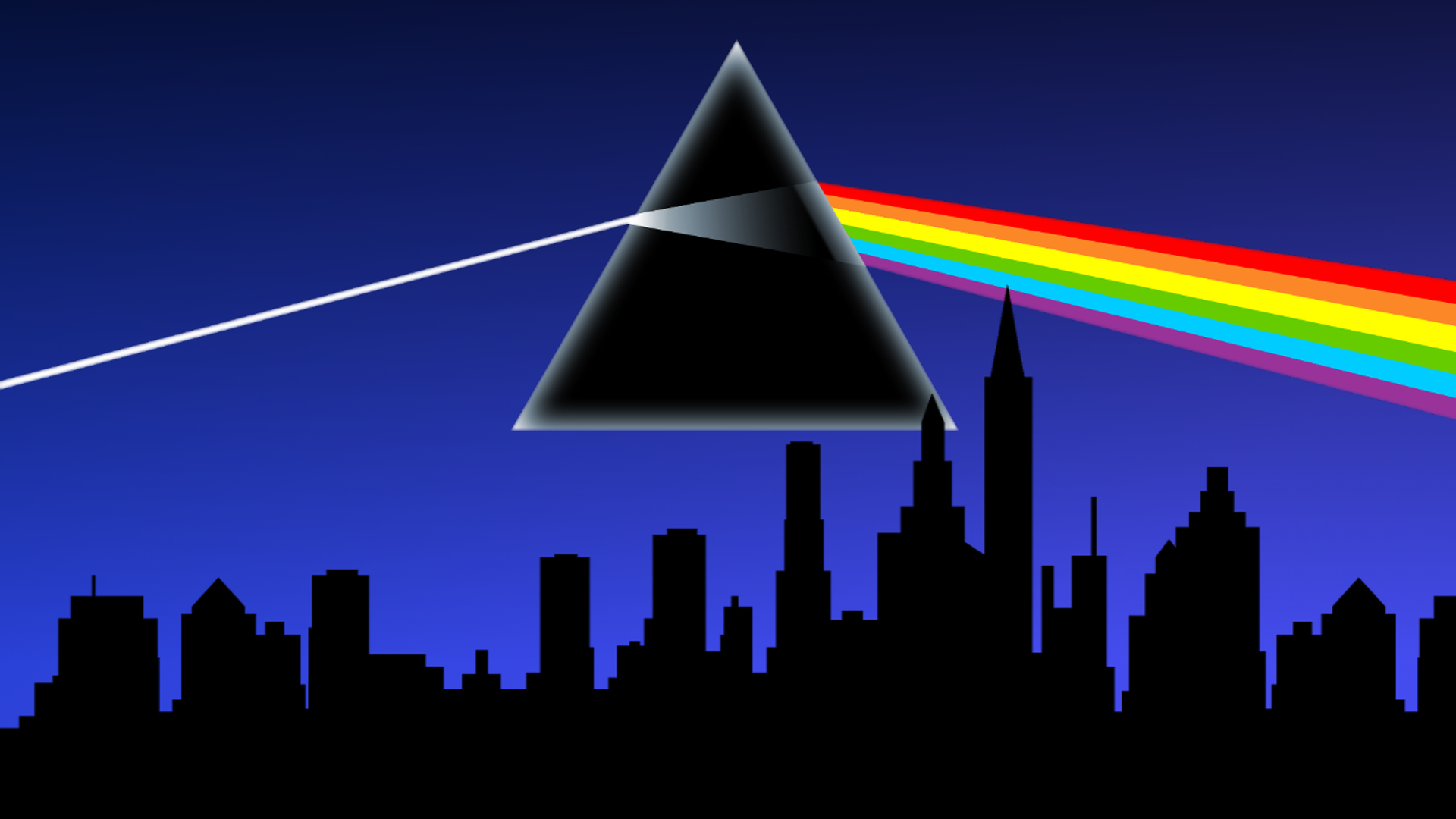 General 1920x1080 Pink Floyd cityscape abstract triangle The Dark Side of the Moon prism skyline