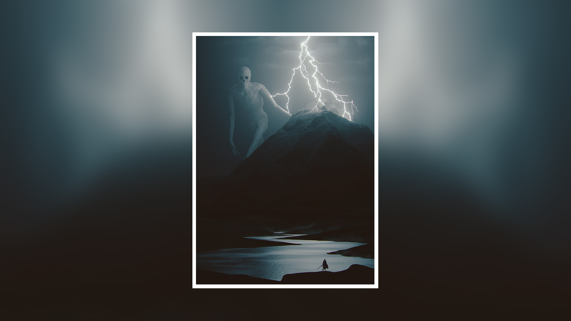 General 1920x1080 picture-in-picture lightning mountains lake creepy digital art creature