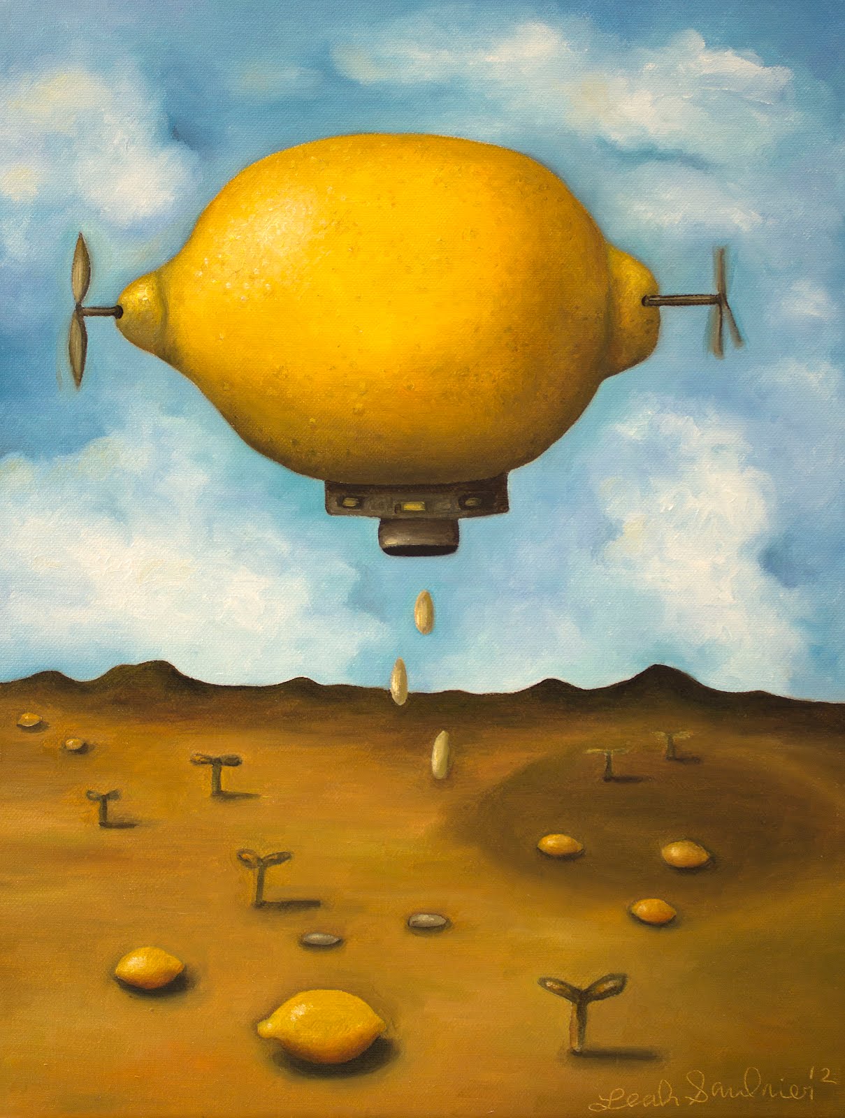 General 1209x1600 digital art fantasy art surreal fruit lemons landscape clouds painting portrait display seeds airships