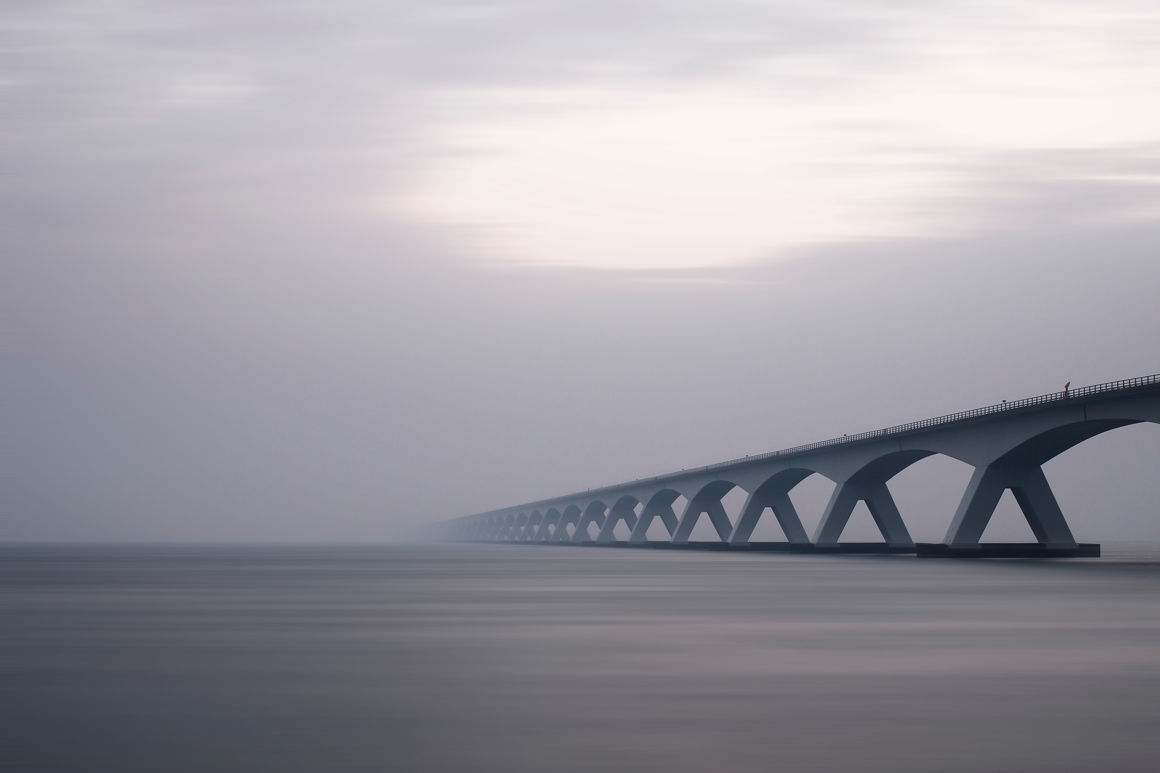General 4752x3168 sea horizon photography Netherlands bridge mist water long exposure architecture motion blur gray low light