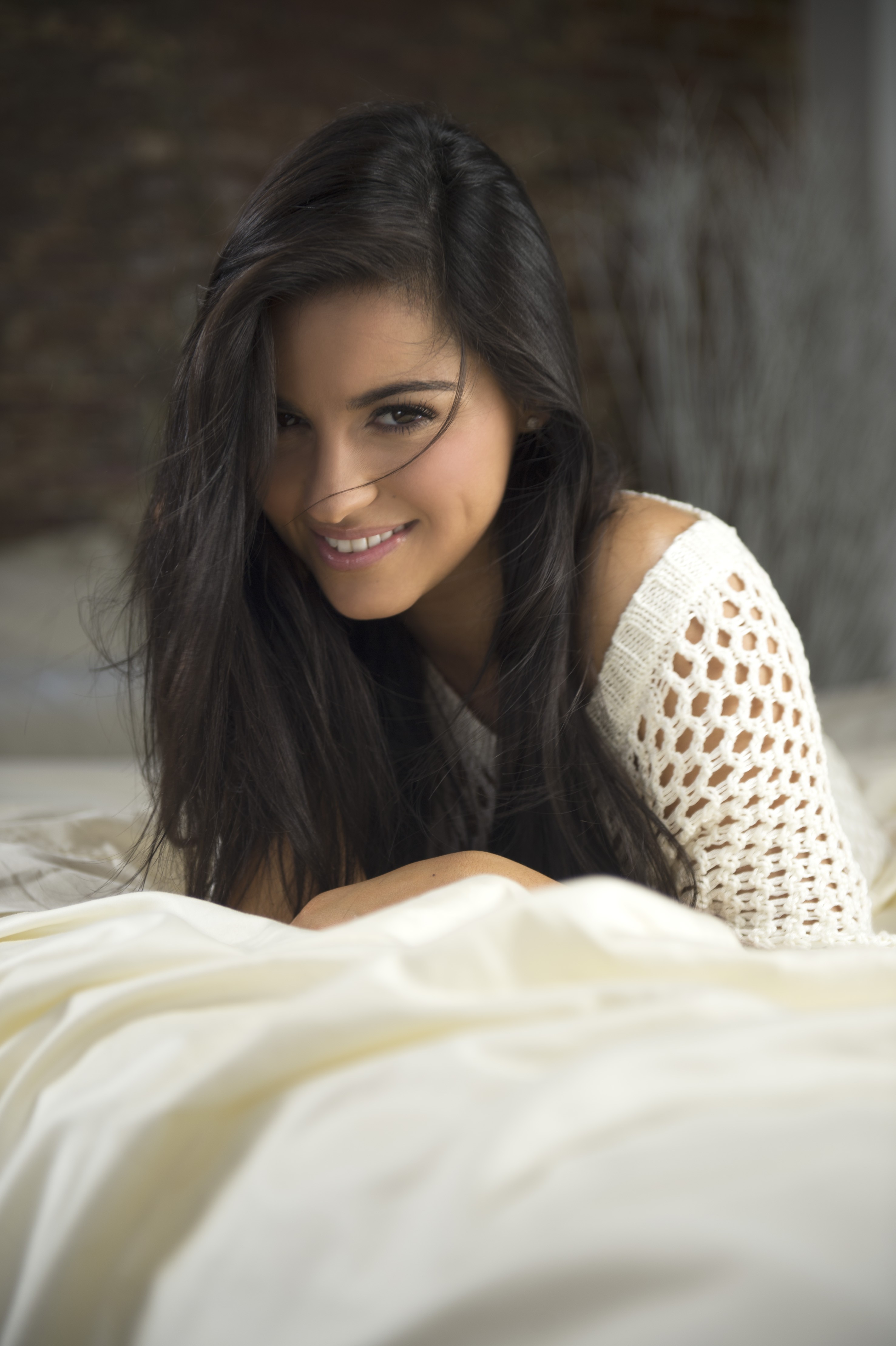 People 2953x4436 Maite Perroni Latinas women Mexican mexican model black hair white sweater long hair smiling actress hair in face white clothing straight hair pink lipstick pearl earrings