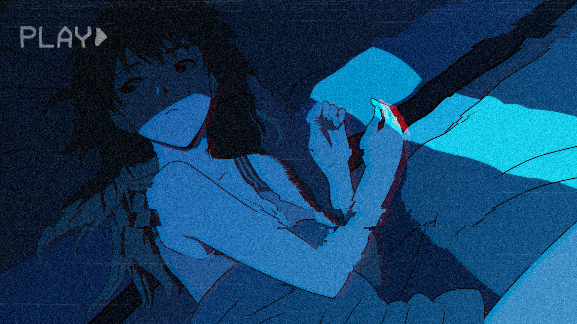 Anime 1920x1080 Neon Genesis Evangelion Asuka Langley Soryu vaporwave anime girls in bed synthwave blue lying on side