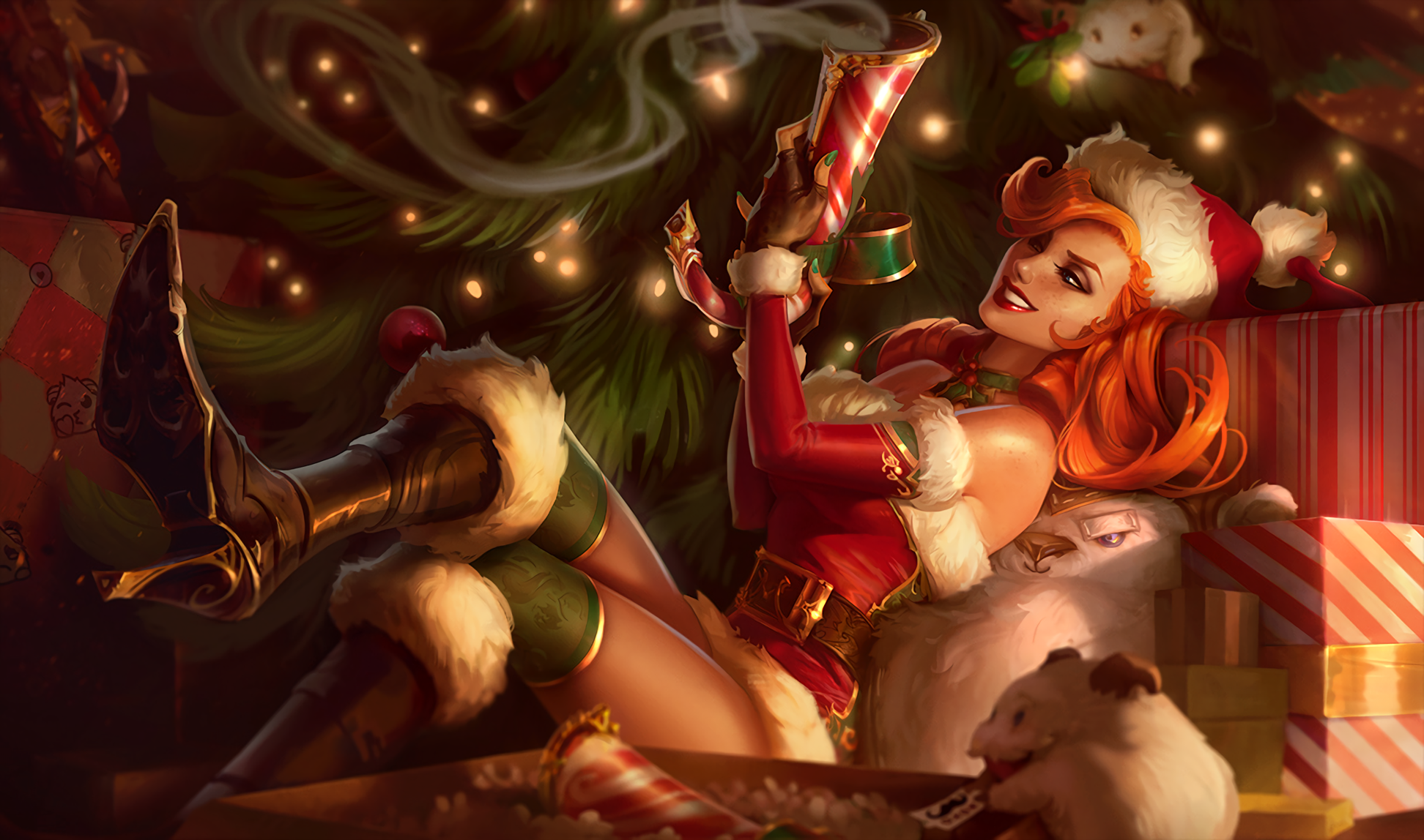 General 1944x1148 Miss Fortune (League of Legends) League of Legends weapon fantasy girl Christmas legs redhead