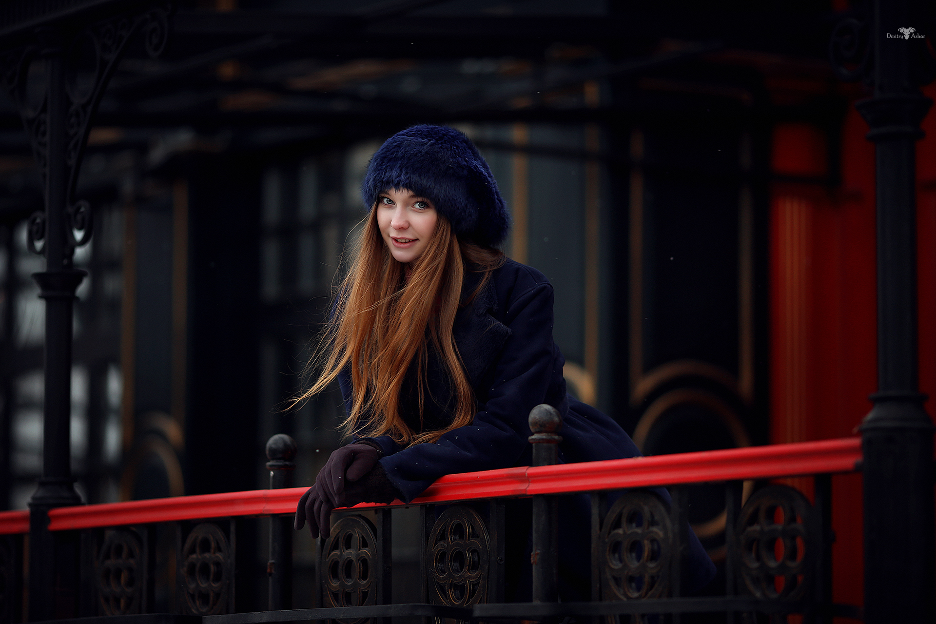 People 1920x1280 Dmitry Arhar women model Russian women Russian model looking at viewer sensual gaze arched back depth of field green eyes hat redhead smiling coats gloves fur cap blue coat overcoats Christina Vostruhina balcony railing blue cap glamour girls glamour fashion classy watermarked outdoors women outdoors