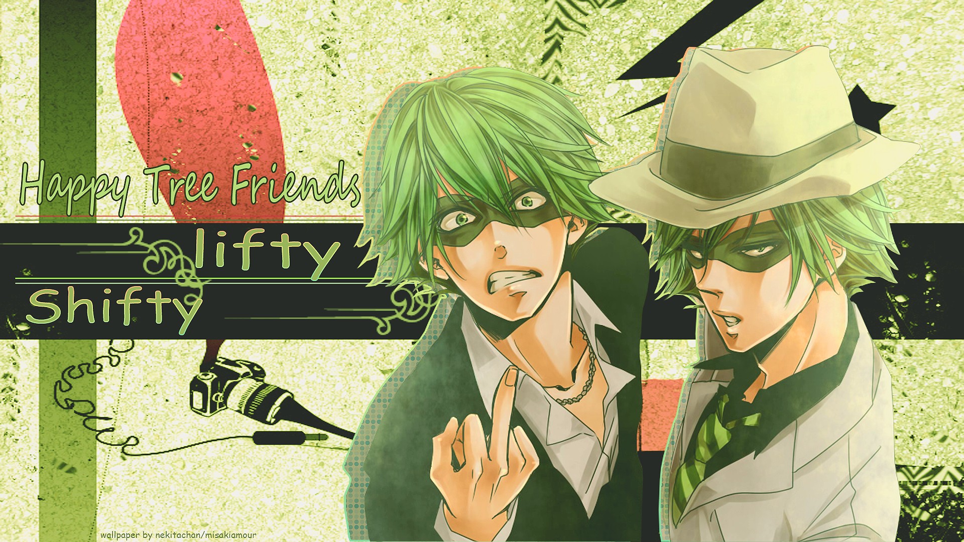Anime 1920x1080 happy tree friends  anime anime boys green hair hat mask middle finger