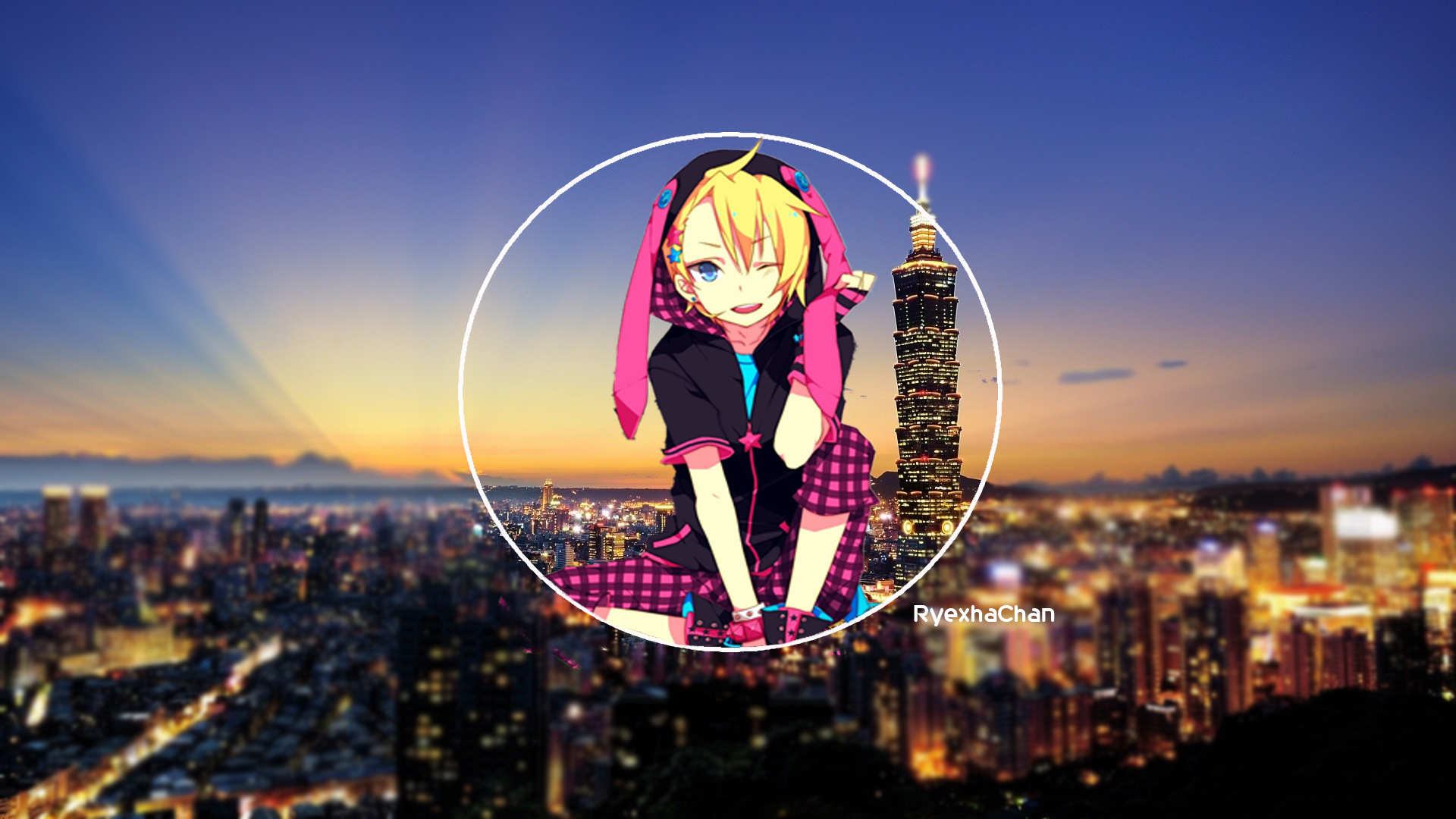 Anime 1920x1080 anime girls cityscape sky lights