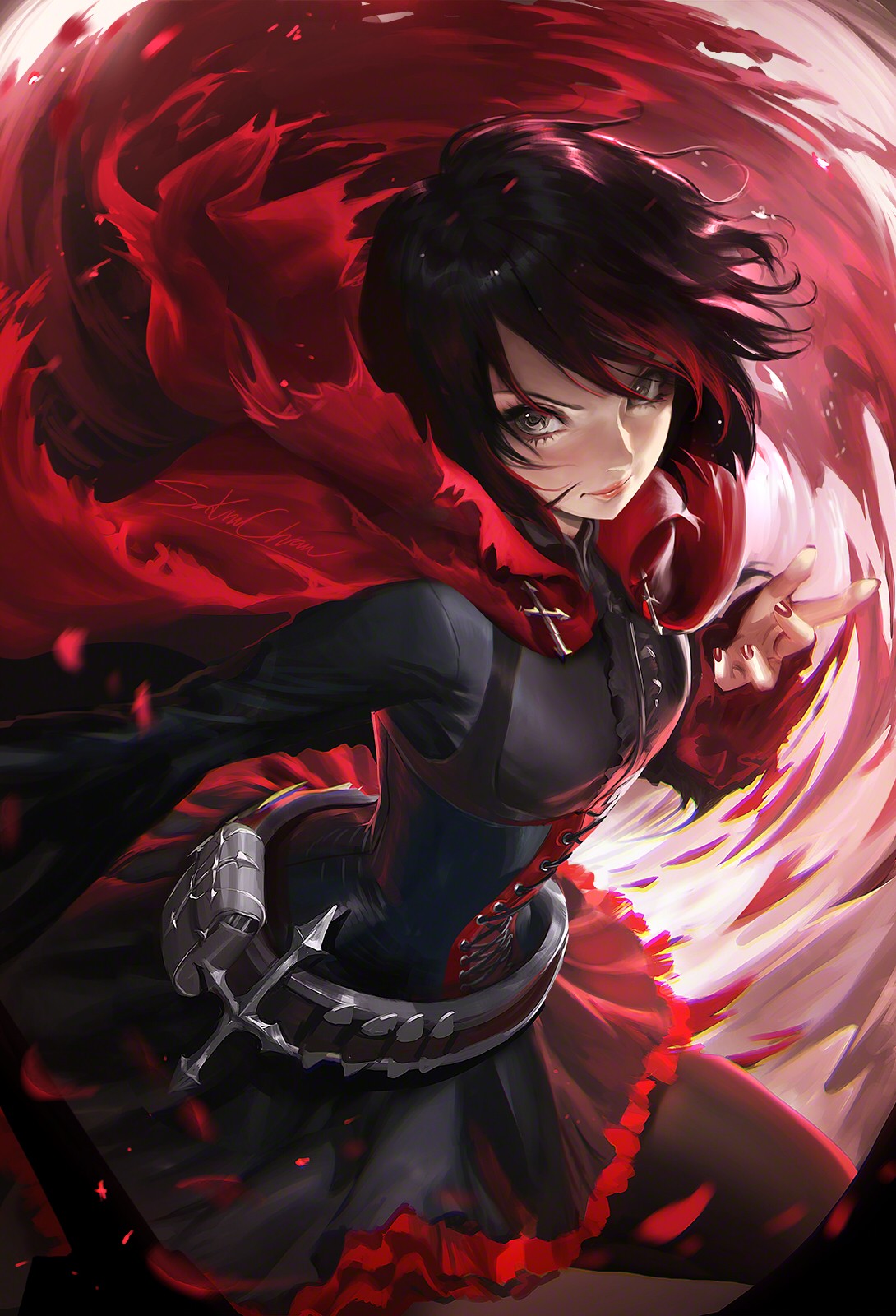 Anime 1090x1600 Sakimichan RWBY high angle Ruby Rose (RWBY)