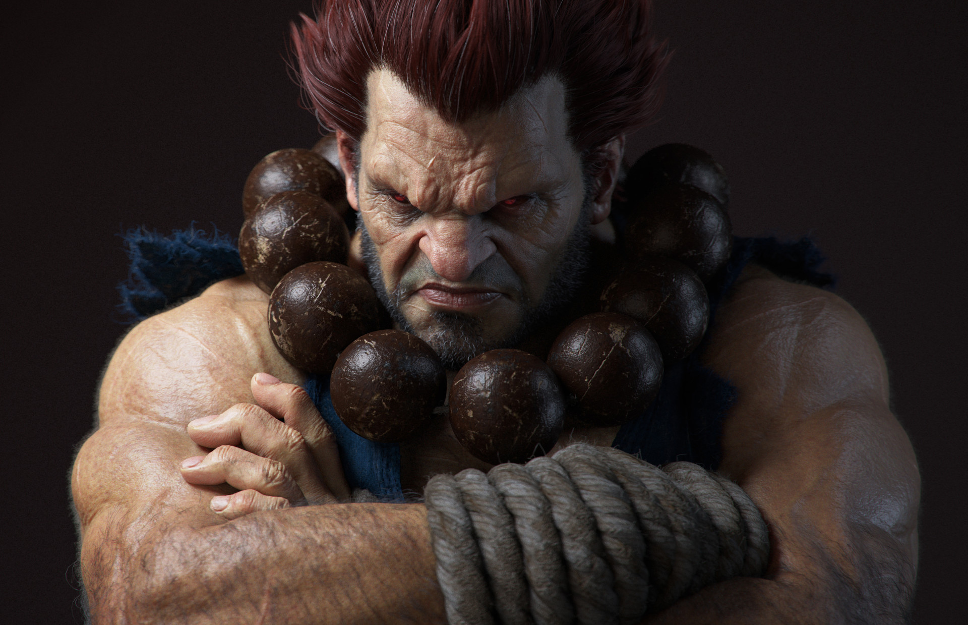 General 1920x1239 CGI gray background hope necklace redhead men Street Fighter Akuma robes