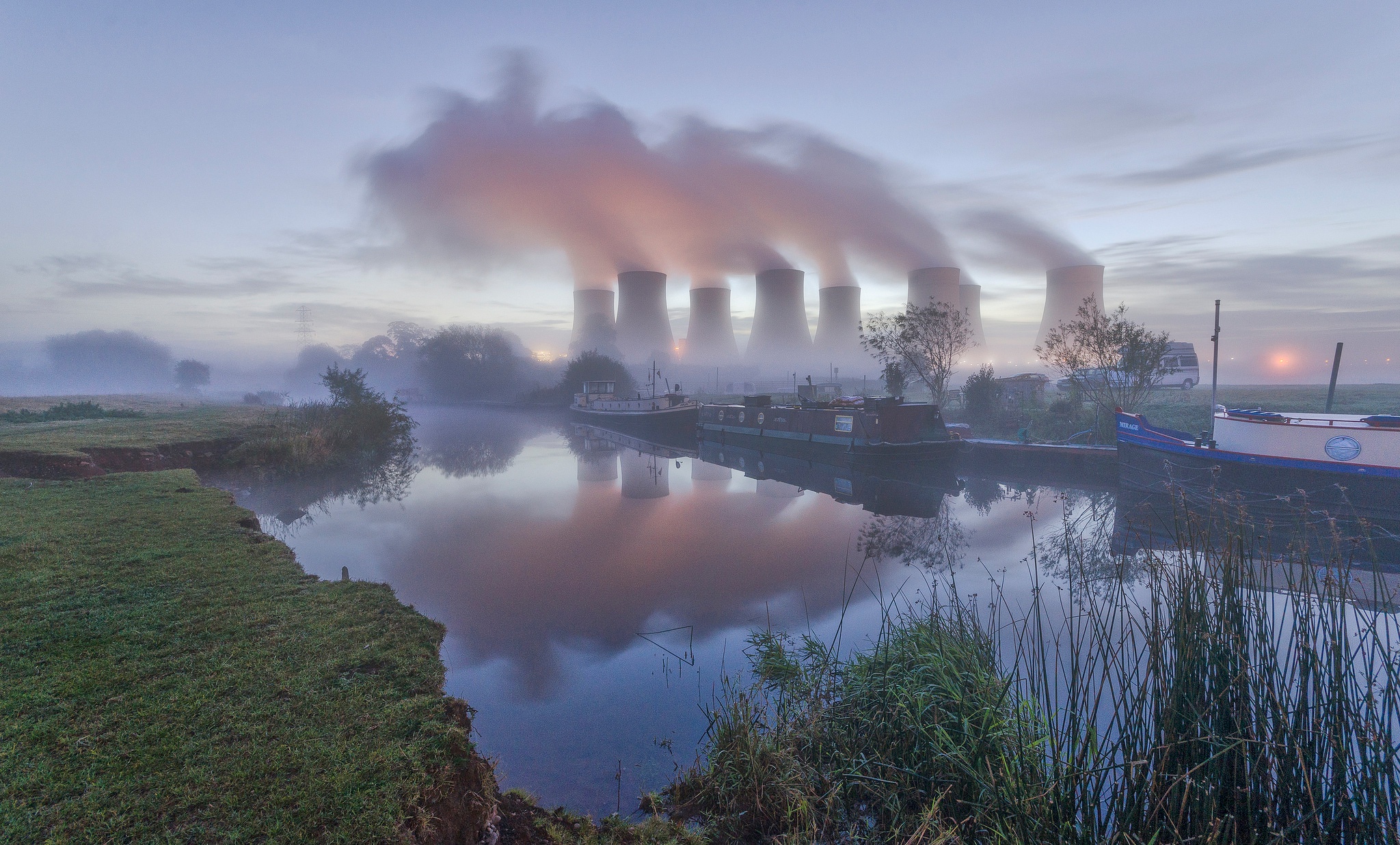 General 2048x1237 smoke power plant cooling towers environment trees long exposure water boat reflection grass river mist coal Ratcliffe-on-Soar