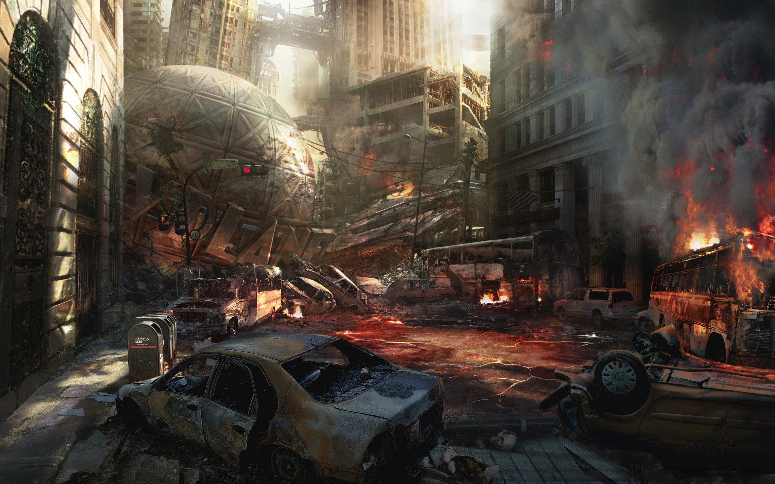 General 2560x1600 artwork destruction airplane crash ruins city Netherrealm Studios video games video game art Injustice God's among us