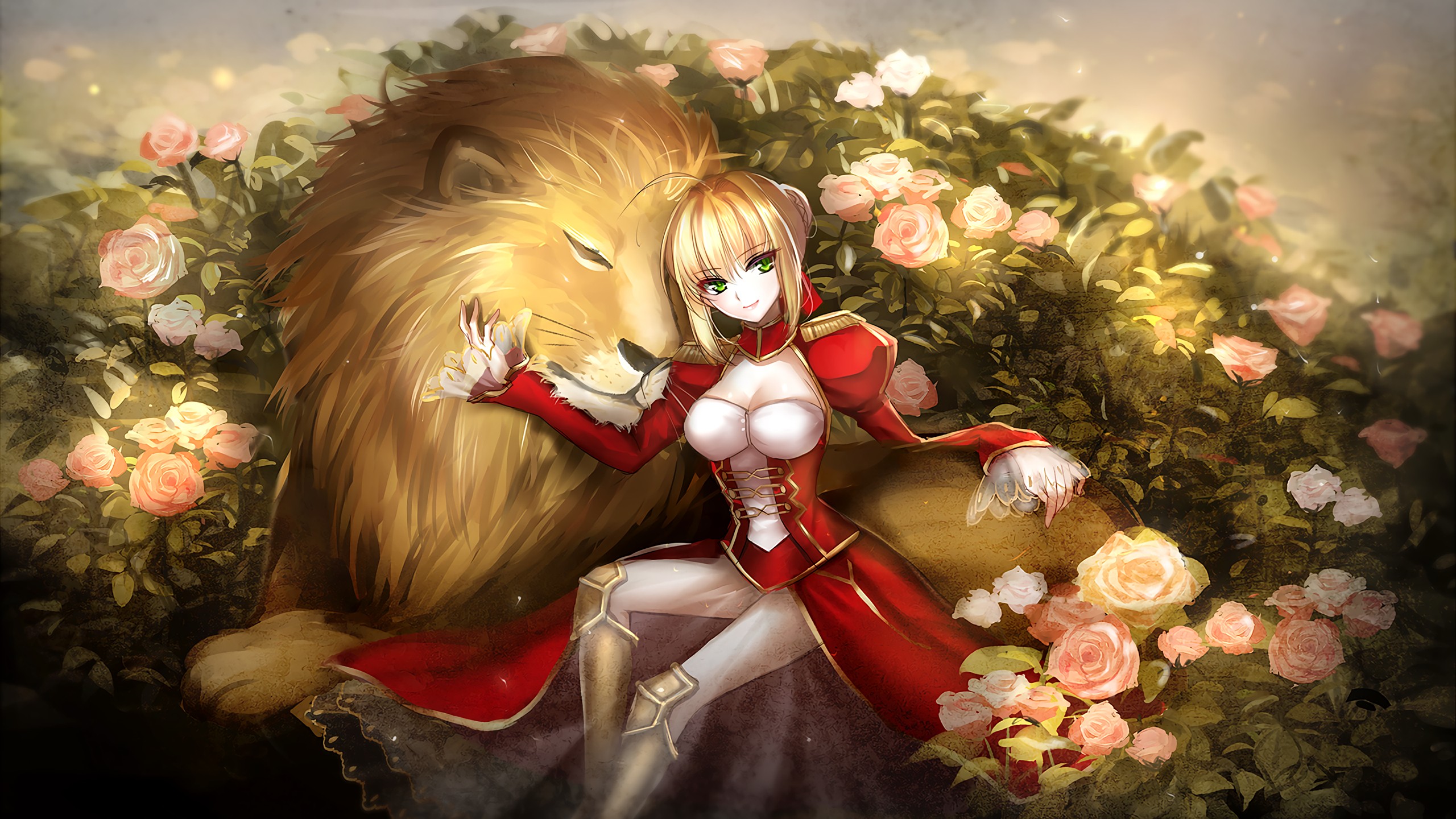 Anime 2560x1440 anime anime girls video games Fate/Grand Order lion animals mammals big cats looking at viewer Nero Claudius Fate series