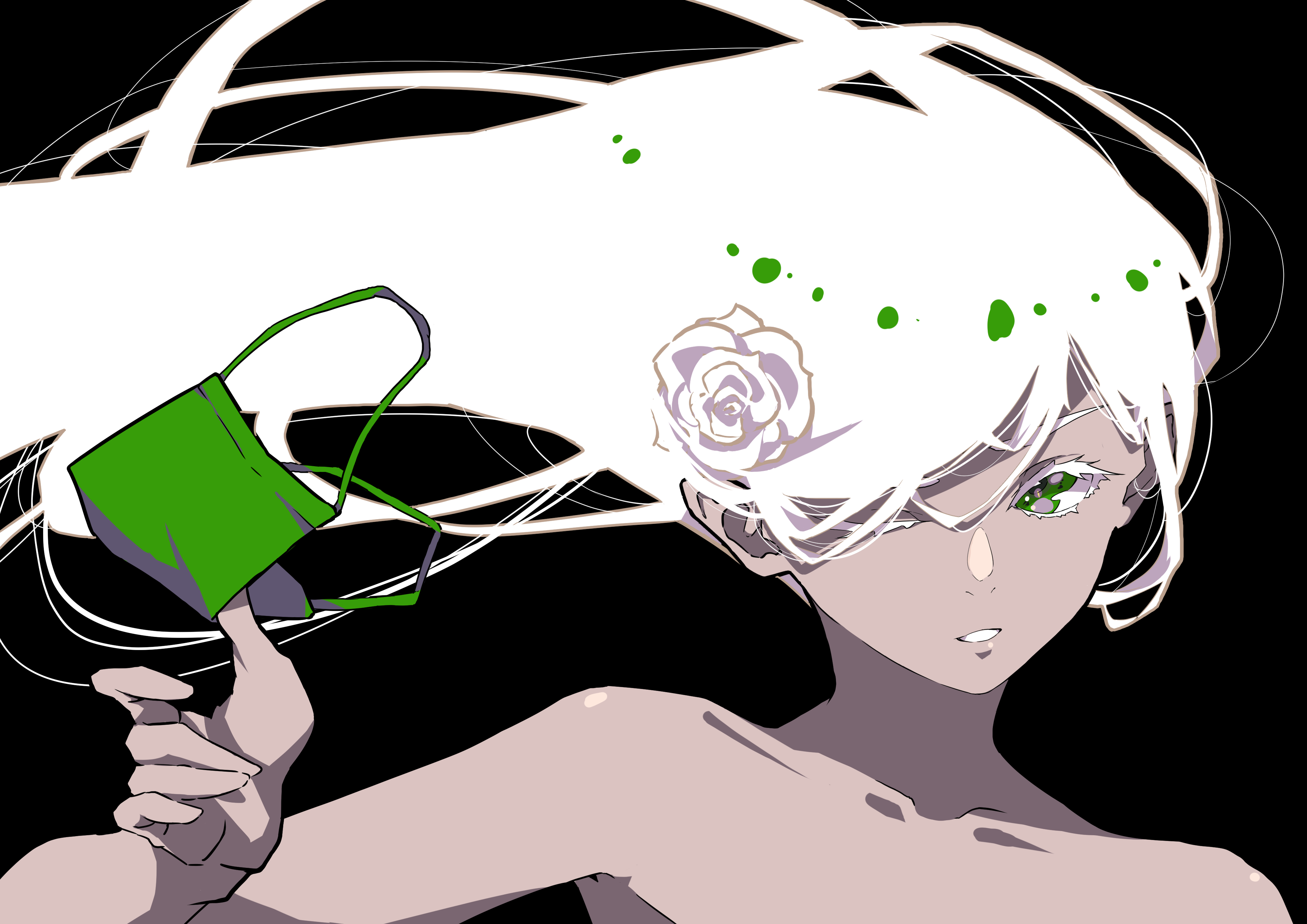 Anime 4093x2894 Nico Tina minimalism anime girls mask white hair one eye closed flower in hair long hair