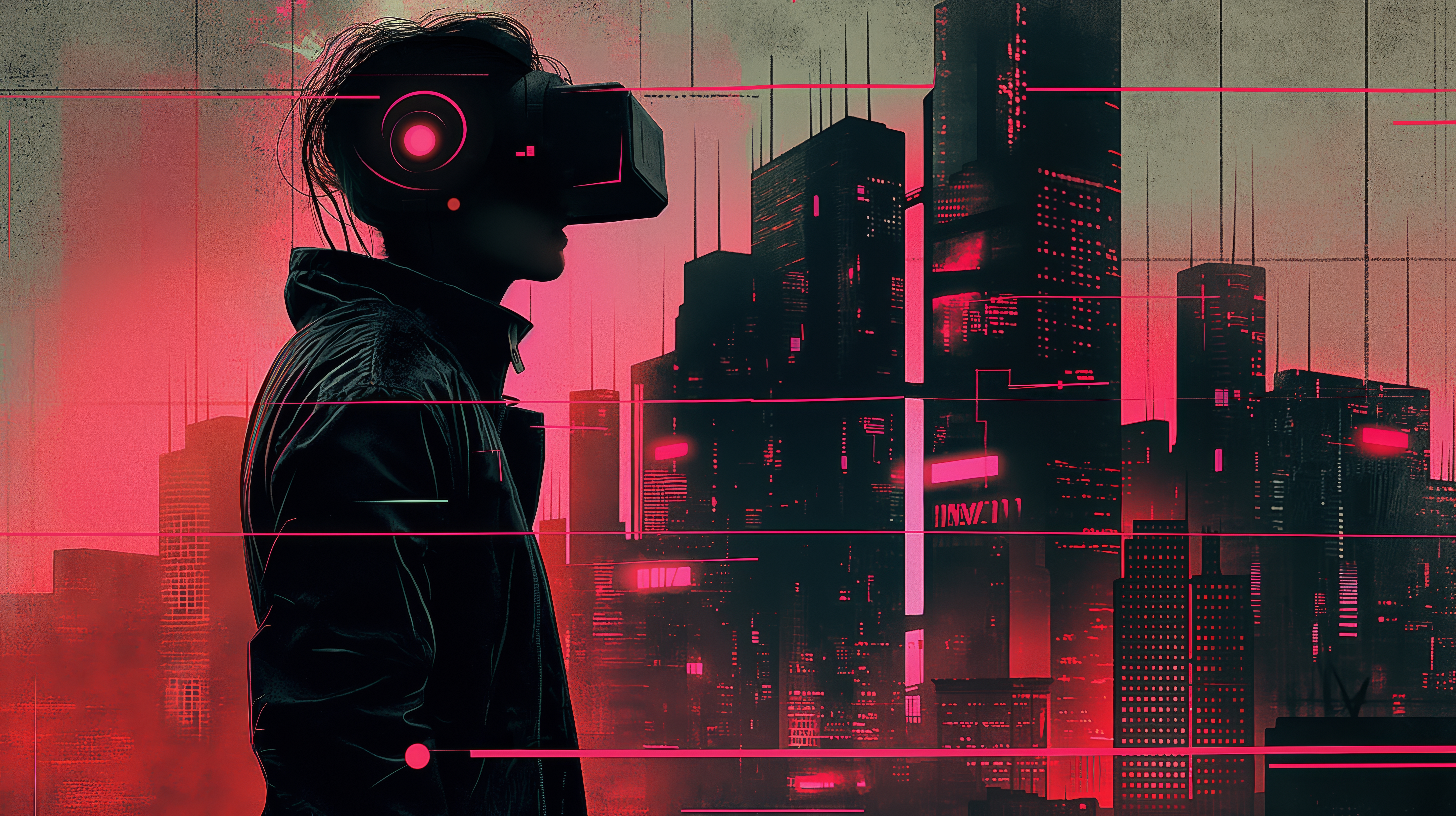 General 5824x3264 AI art illustration city cyberpunk skyline VR Headset Virtual Reality Headset