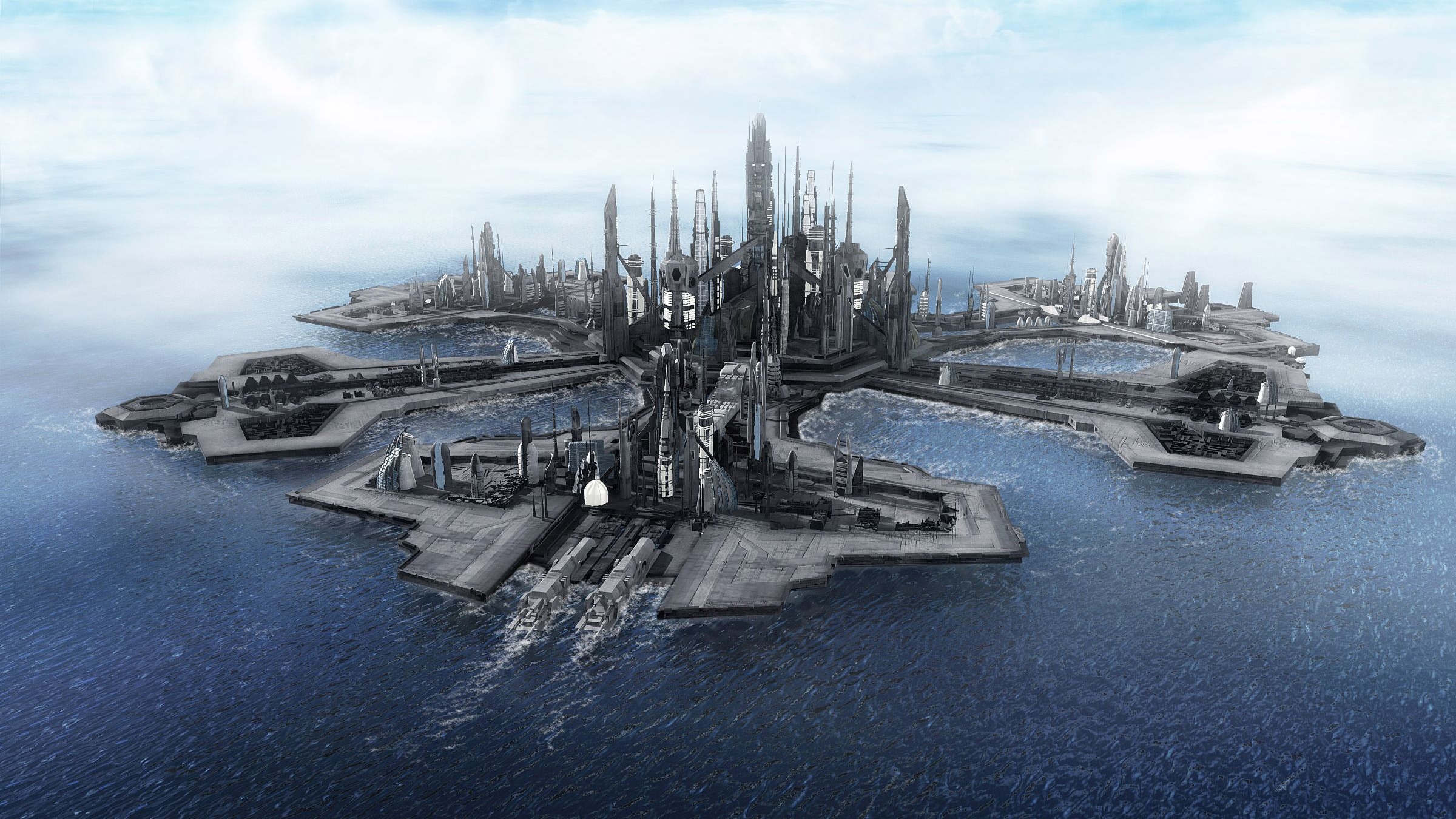 General 2400x1350 Atlantis Stargate Stargate Atlantis city digital art