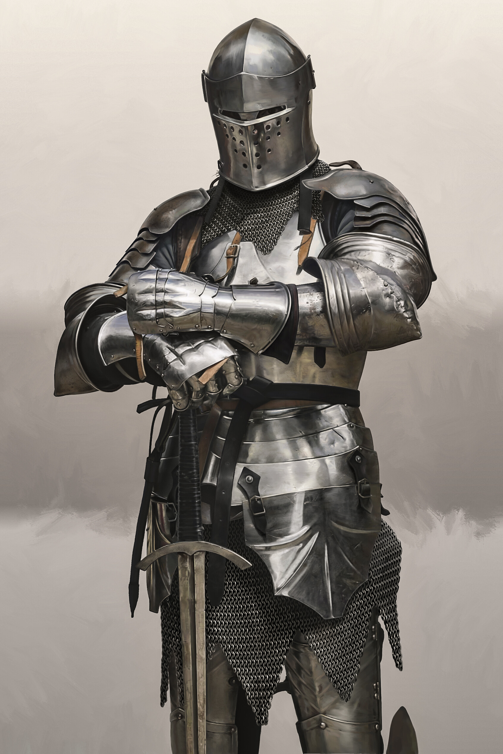 General 1692x2535 armor knight medieval helmet gauntlets cuirass greaves sword european men artwork portrait display